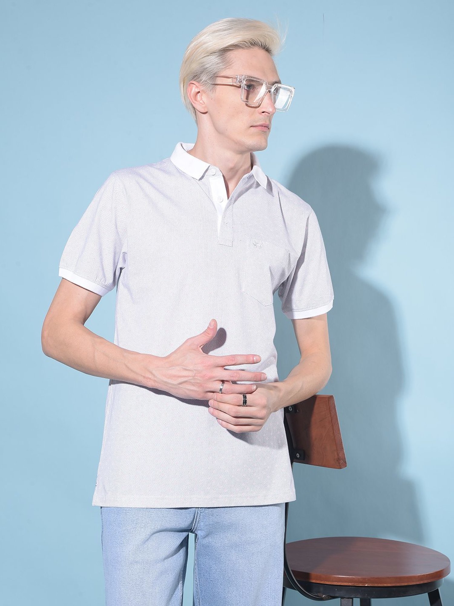 Crimsoune Club White Cotton Slim Fit Texture Polo T-Shirt