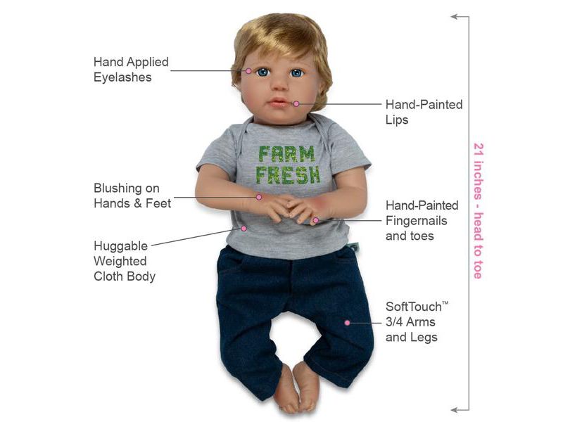 Paradise Galleries Reborn Toddler Doll - Farm Fresh Boy, 21 inches, New SoftTouch Vinyl, Weighted Body, 7-Piece Reborn Doll Set