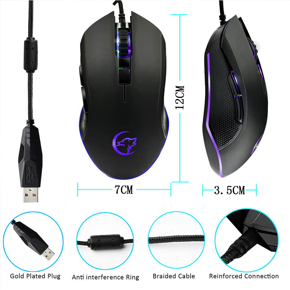 ABS Ergonomic Wired Professional Colorful Backlight USB 6 Buttons Compact Gaming Mouse Optical
(Color: Black)