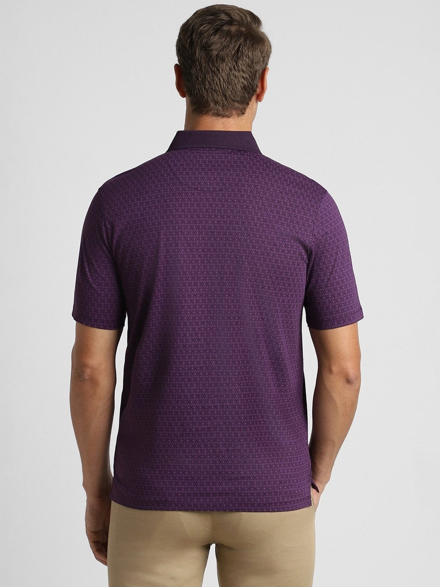 Peter England Purple Cotton Regular Fit Printed Polo T-Shirt