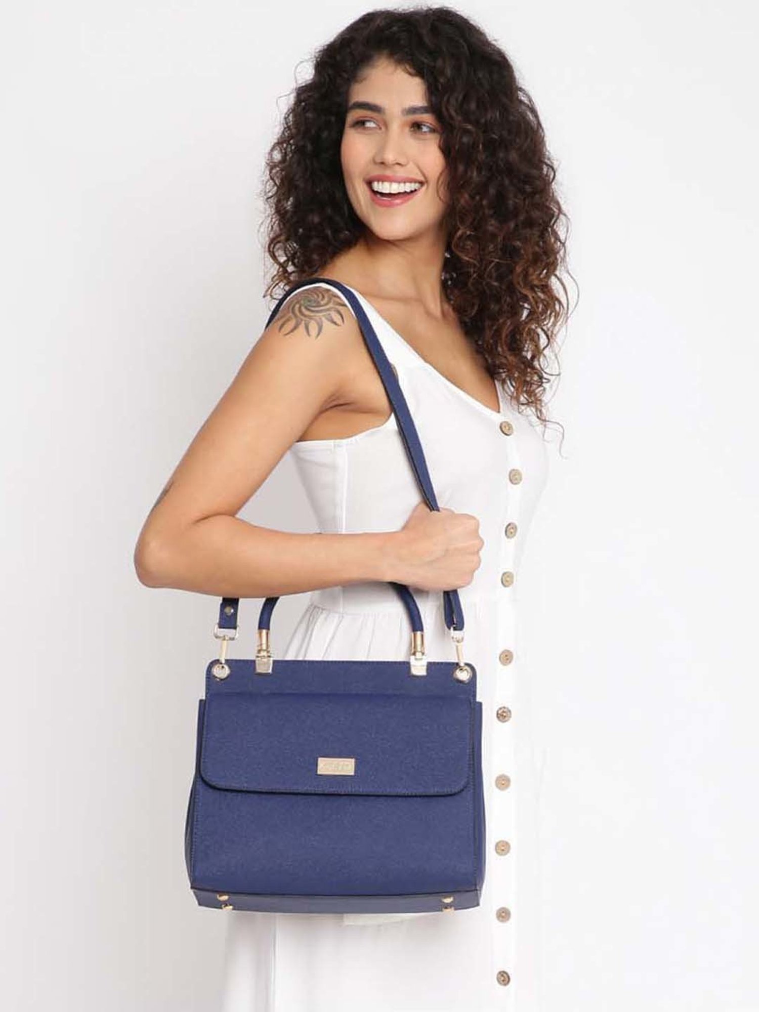 KLEIO Blue Solid Medium Satchel Handbag