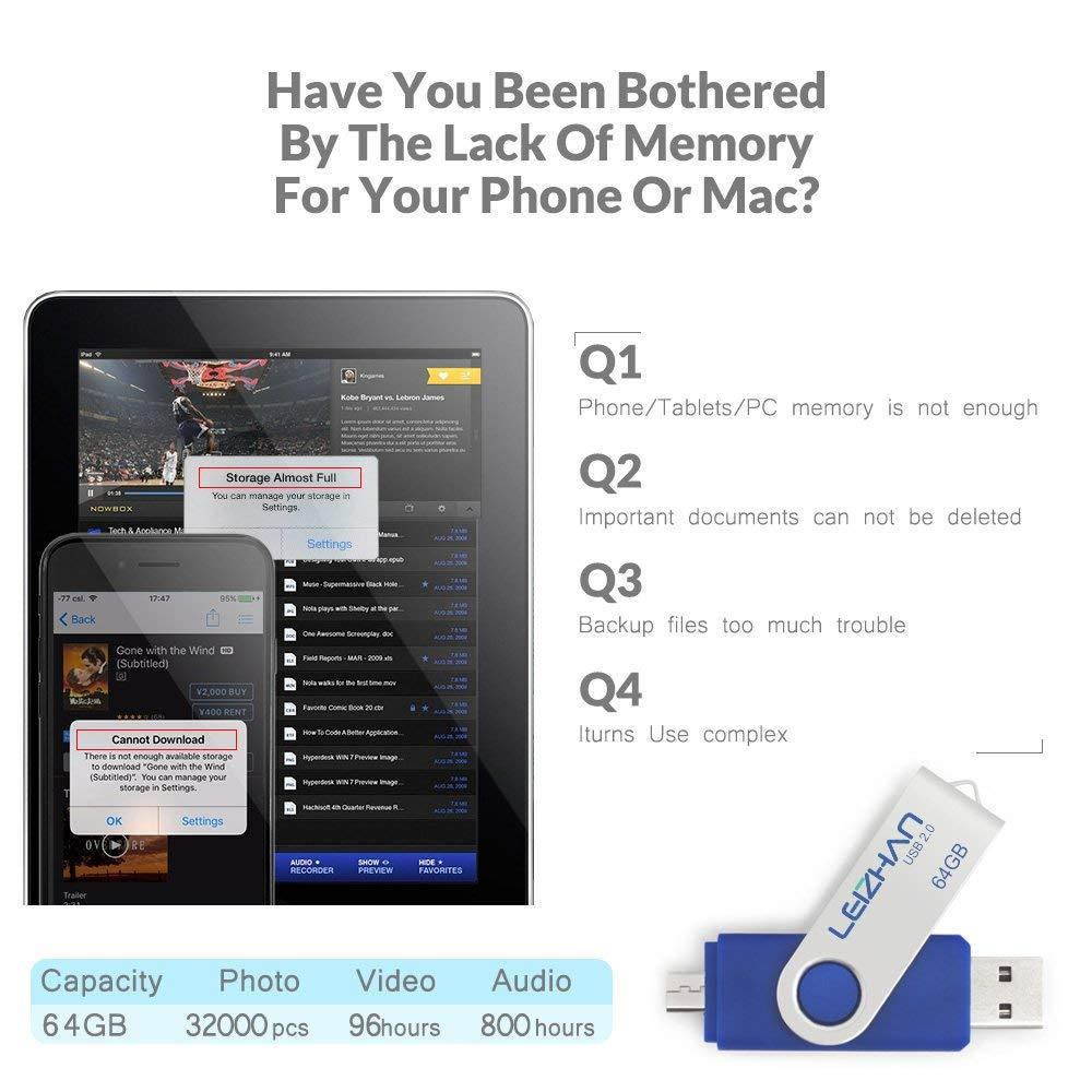 Flash Drive 128gb Thumb Drive Micro Phone Pendrive USB 2.0 OTG Pen Drive Android Memory Stick Blue Jump Drive