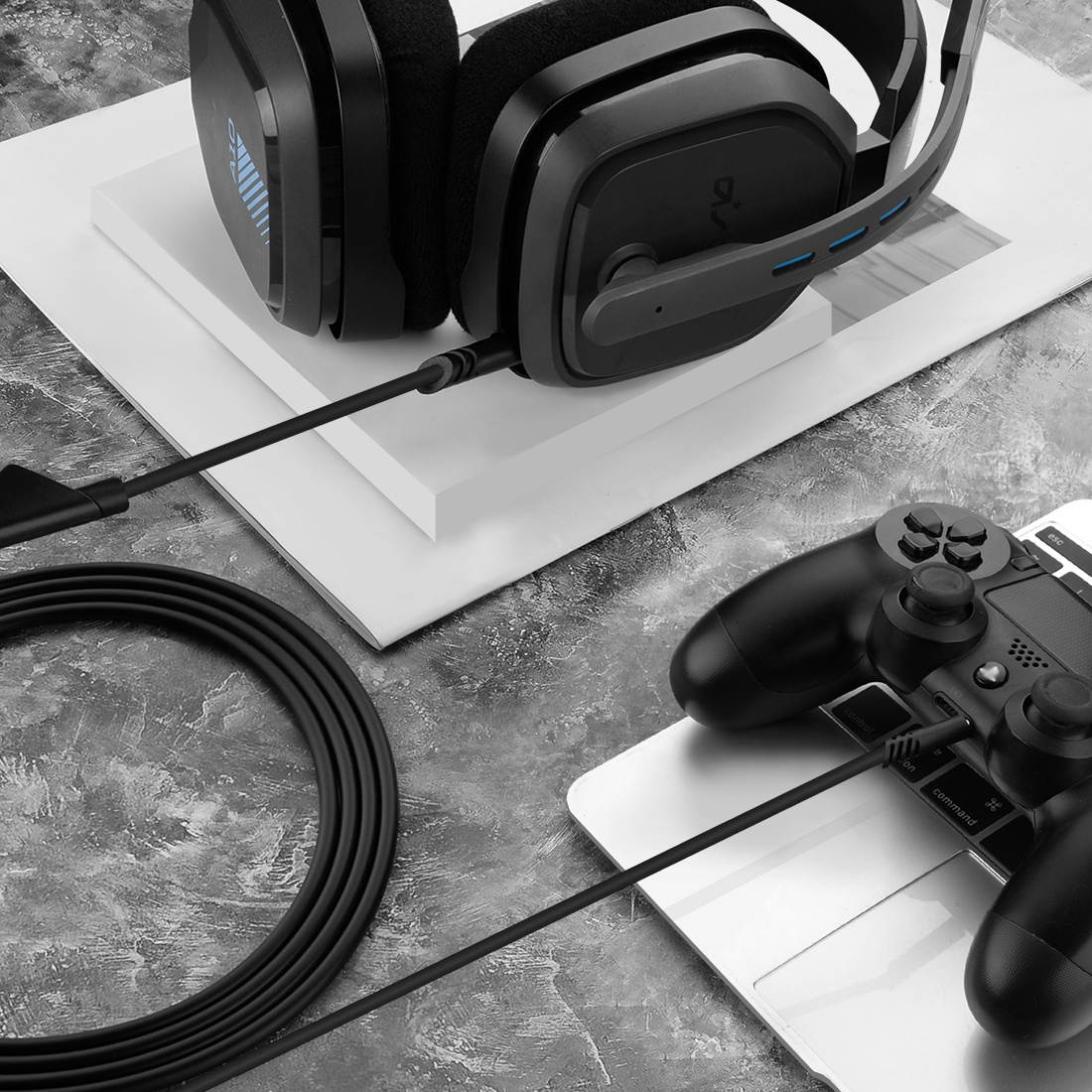 Geekria Audio Cable with Mic Compatible with ASTRO Gaming A10, A30, A40 Headphones Cable, 3.5mm AUX Replacement Stereo Cord with Inline Microphone and Volume Control (Black 6.5FT)