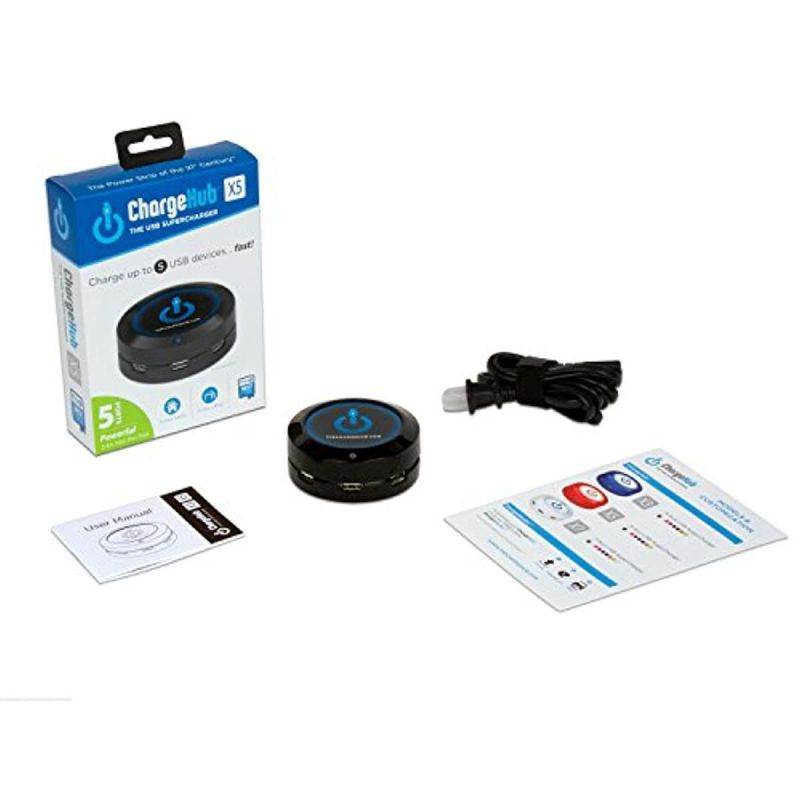 ChargeHub X5 - 5-Port USB Charger Desktop Charging Station 2.4A Per Port/25W - SmartSpeed Technology for iPhone X/8/7/6 Plus, iPad, Galaxy S9/S8/S7, Nexus, LG & Other Devices - Round (Black)