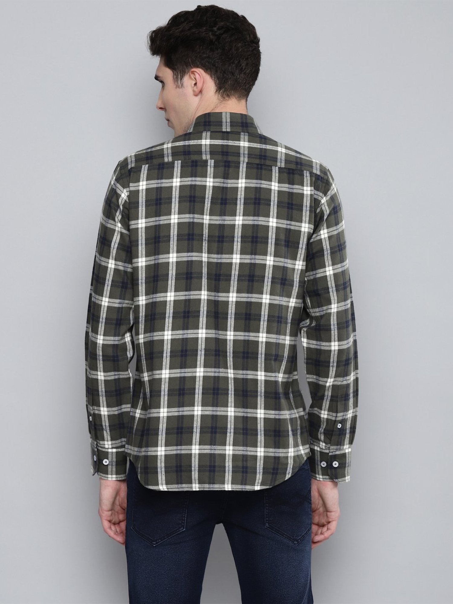 Allen cooper Olive Regular Fit Checks Shirt