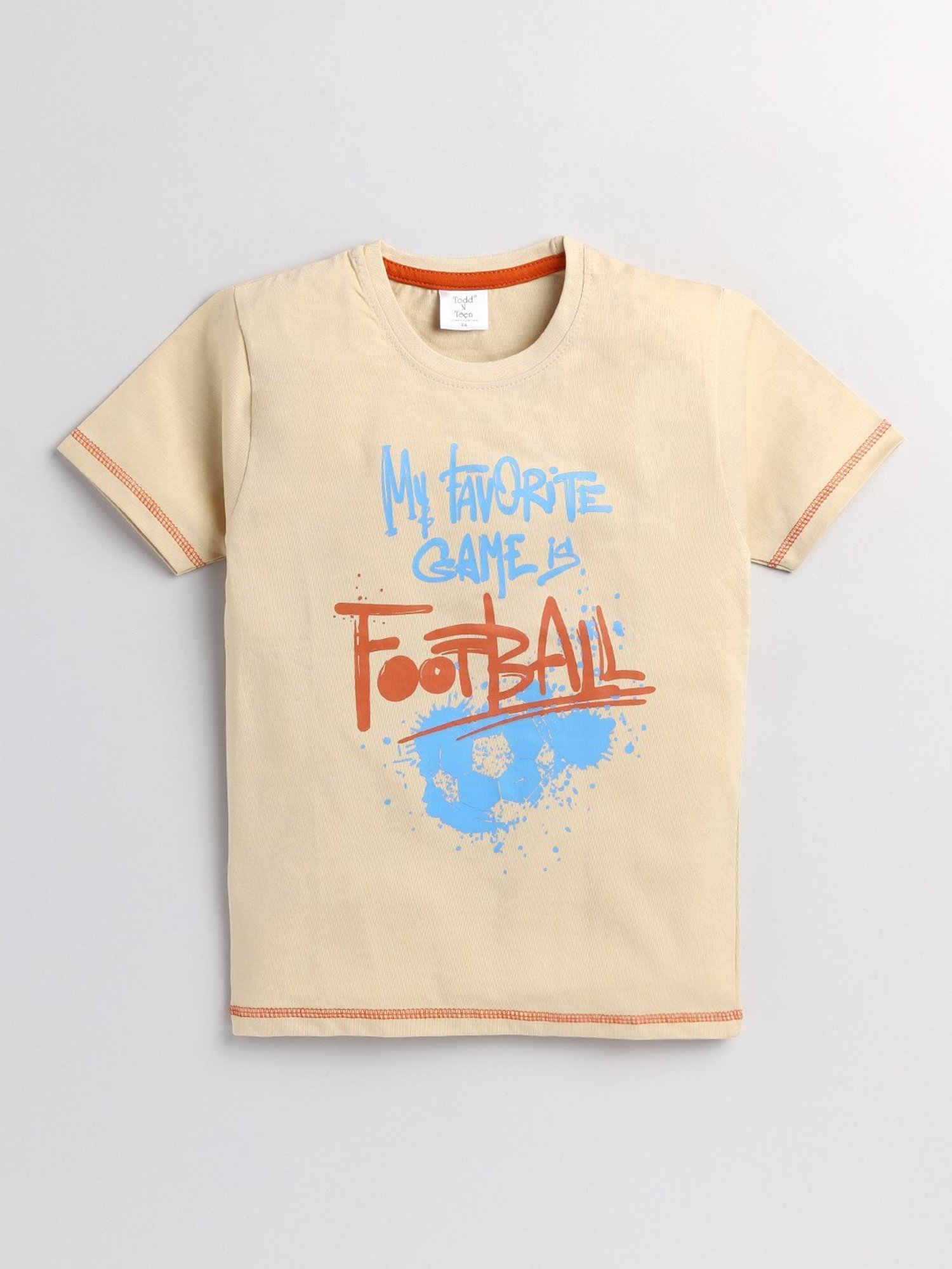 Todd N Teen Kids Printed Beige & Orange T-Shirt with Joggers