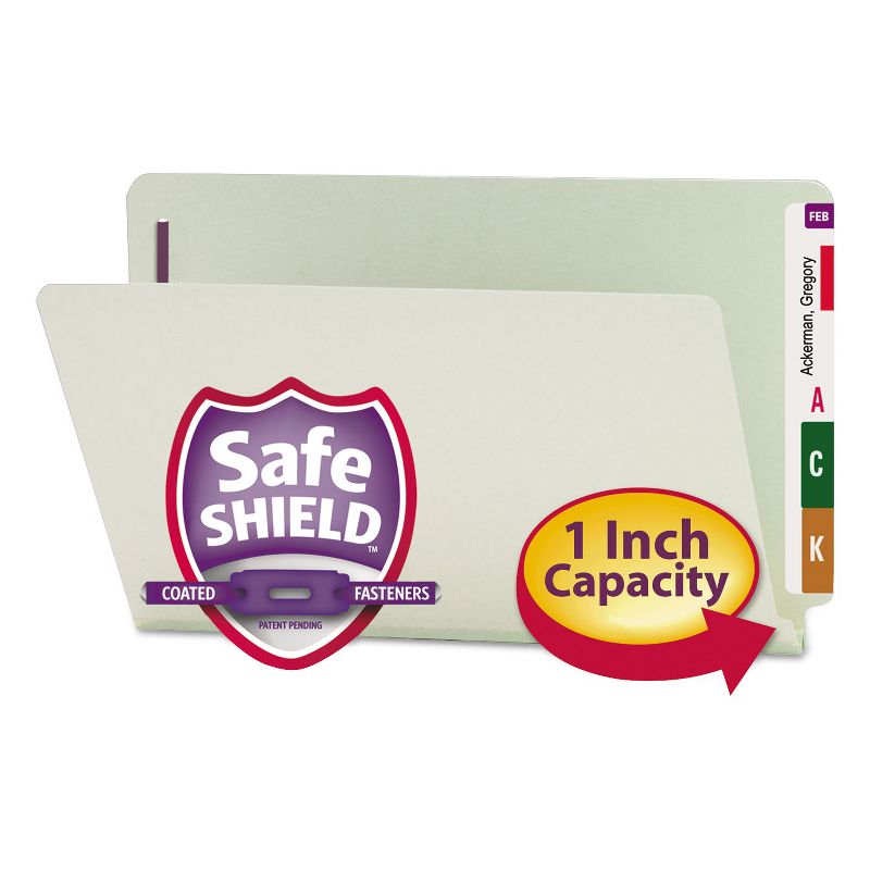 Smead One Inch Expansion Folder Two Fasteners End Tab Legal Gray Green 25/Box 37705