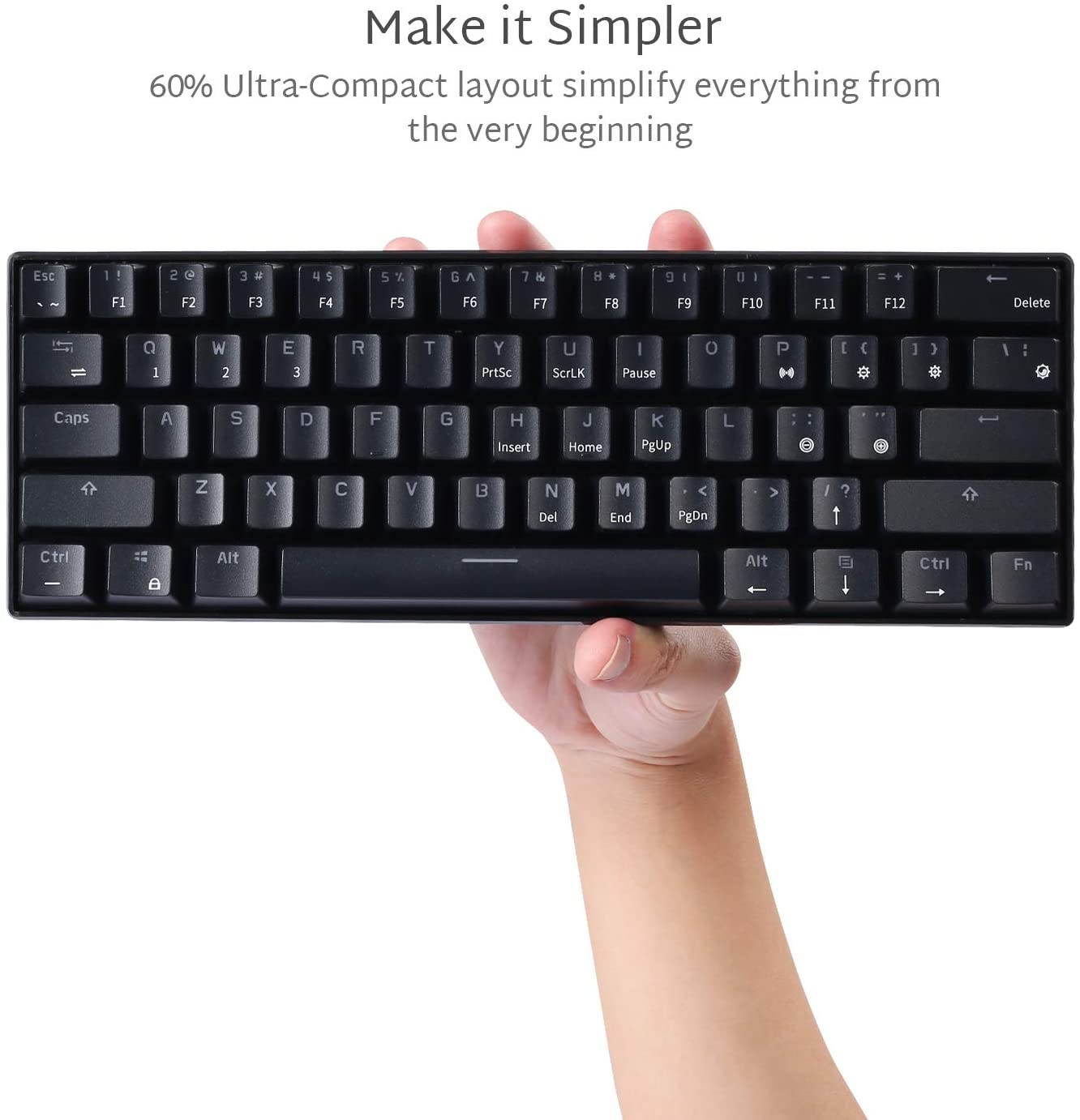 RK61 Wireless 60% Mechanical Gaming Keyboard, Ultra-Compact Bluetooth Mechanical Keyboard with 10 Hours Battery Life and Mechanical feel, Compatible  Suitable for PC, notebook computer game office