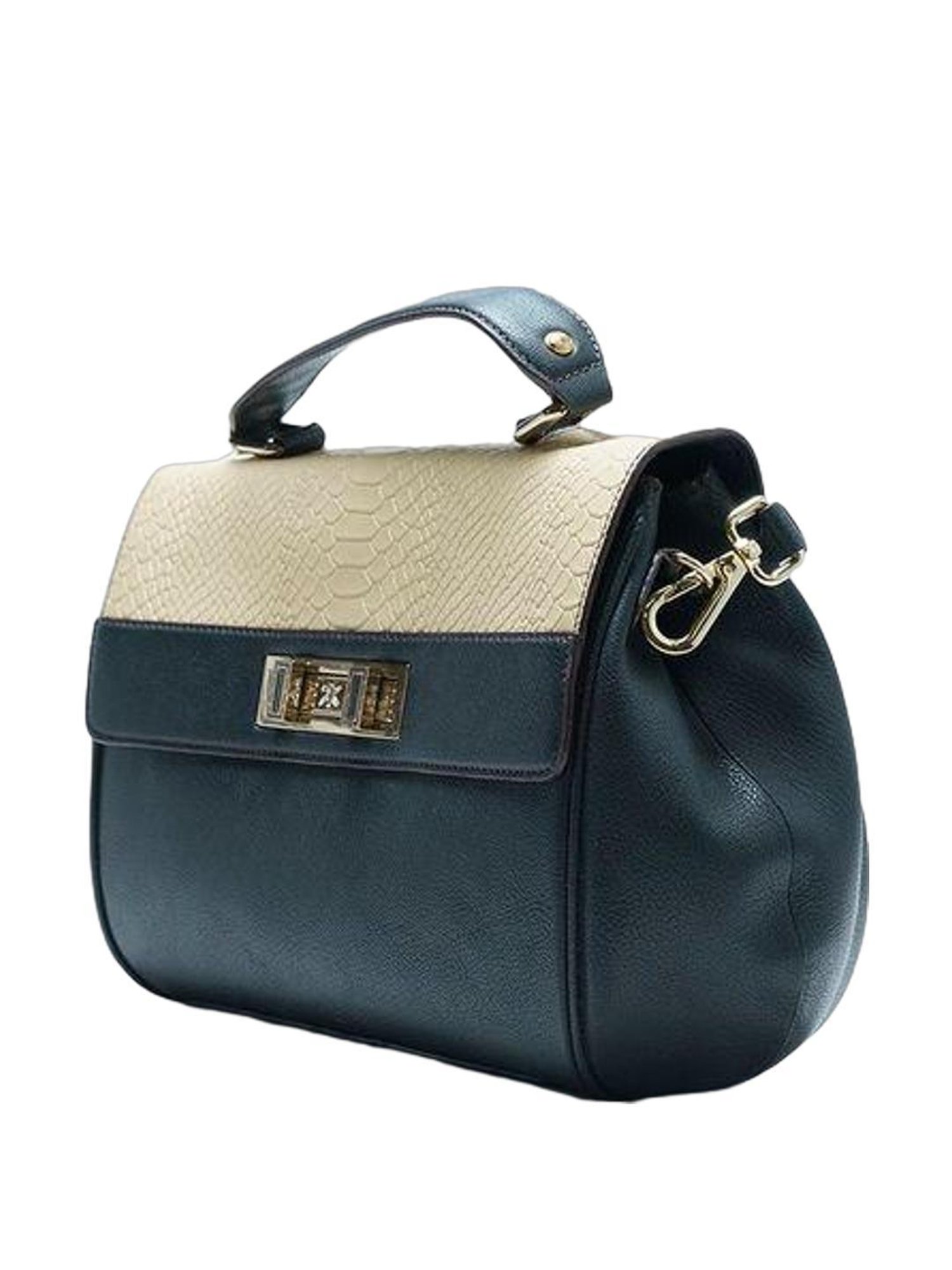 RI2K London Black & Beige Textured Medium Handbag