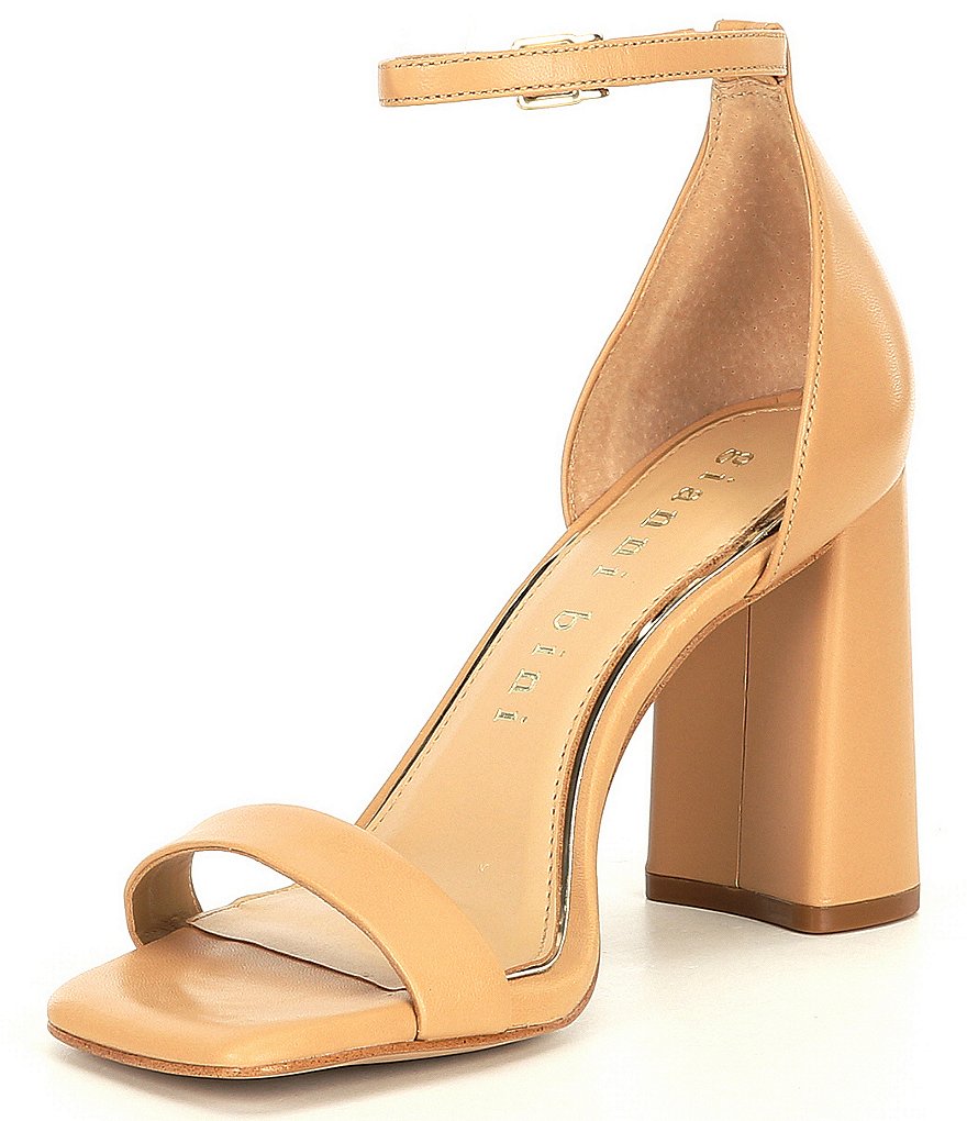 Gianni Bini Maileigh Leather Square Toe Block Heel Dress Sandals