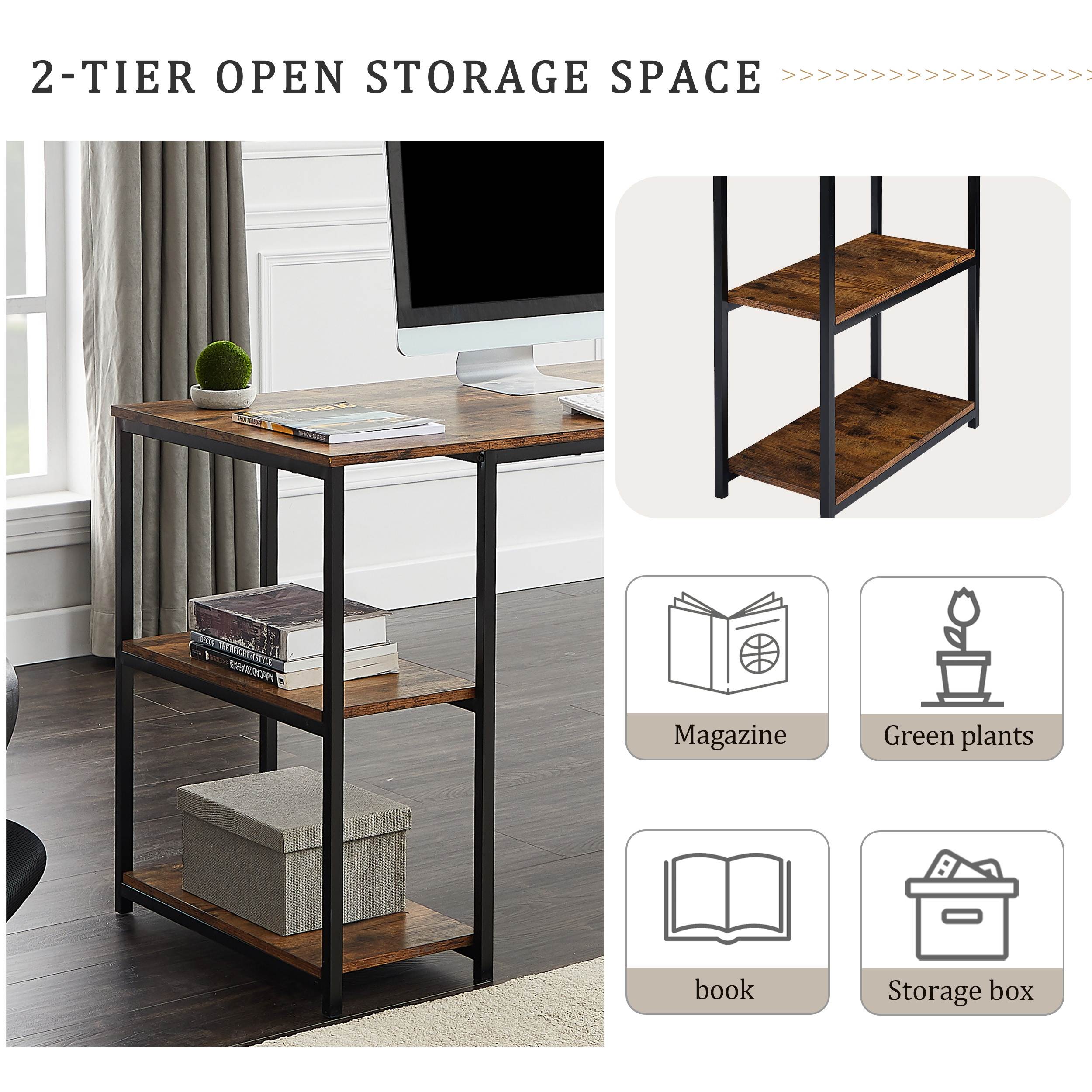 Home Office Computer Desk Writing PC Table Gaming Desk with Storage Shelf CPU storage space and Printer Stand Space Saving Design