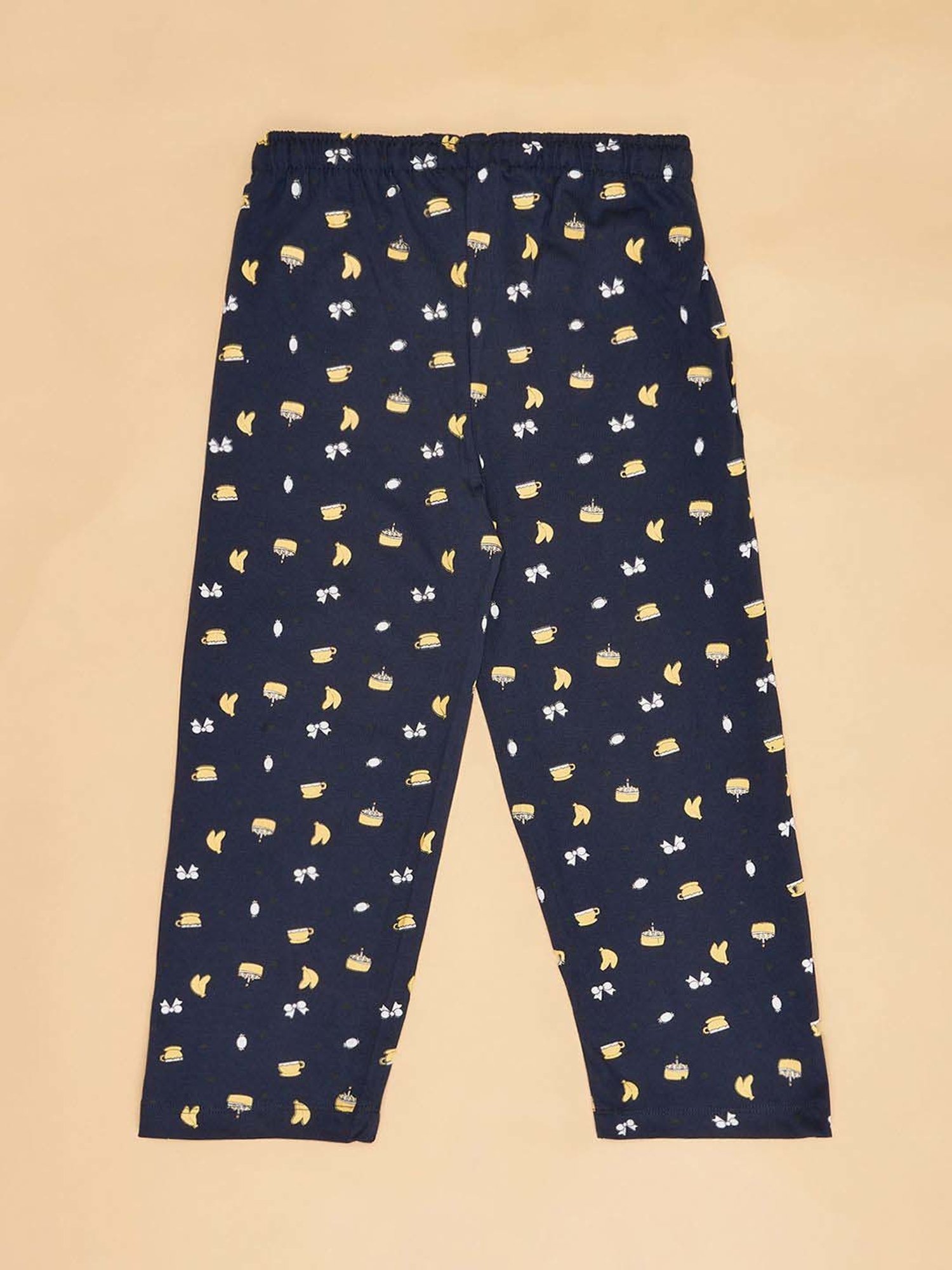 YU by Pantaloons Girls Maroon & Navy Cotton Printed Pajamas (Pack of 2)