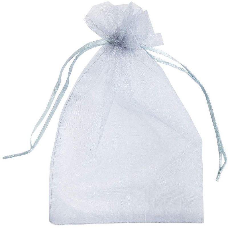 Sparkle and Bash 100PCS 10" Organza Bags Silver Wedding Favor Bags with Drawstring Premium Jewelry Pouches Party for Festival Gift and Candy Bags