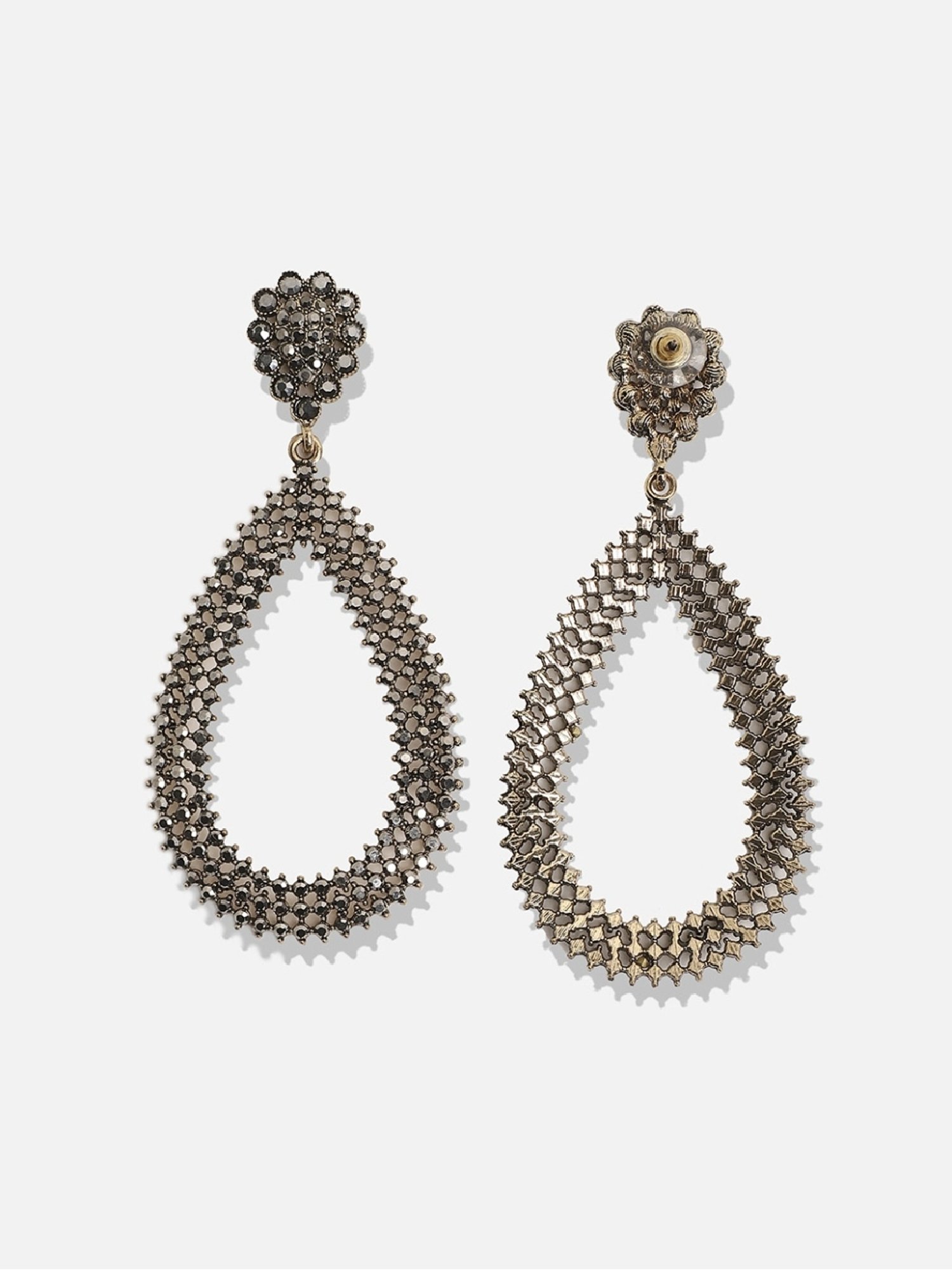 Sohi Women's Maxi Intricate Antique Teardrop Drop Earrings  Silver