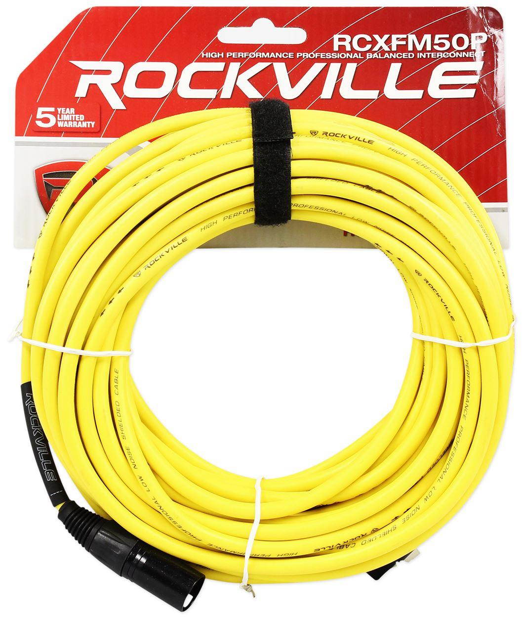 4 Rockville RCXFM50P-Y Yellow 50' Female to Male REAN XLR Mic Cable 100% Copper