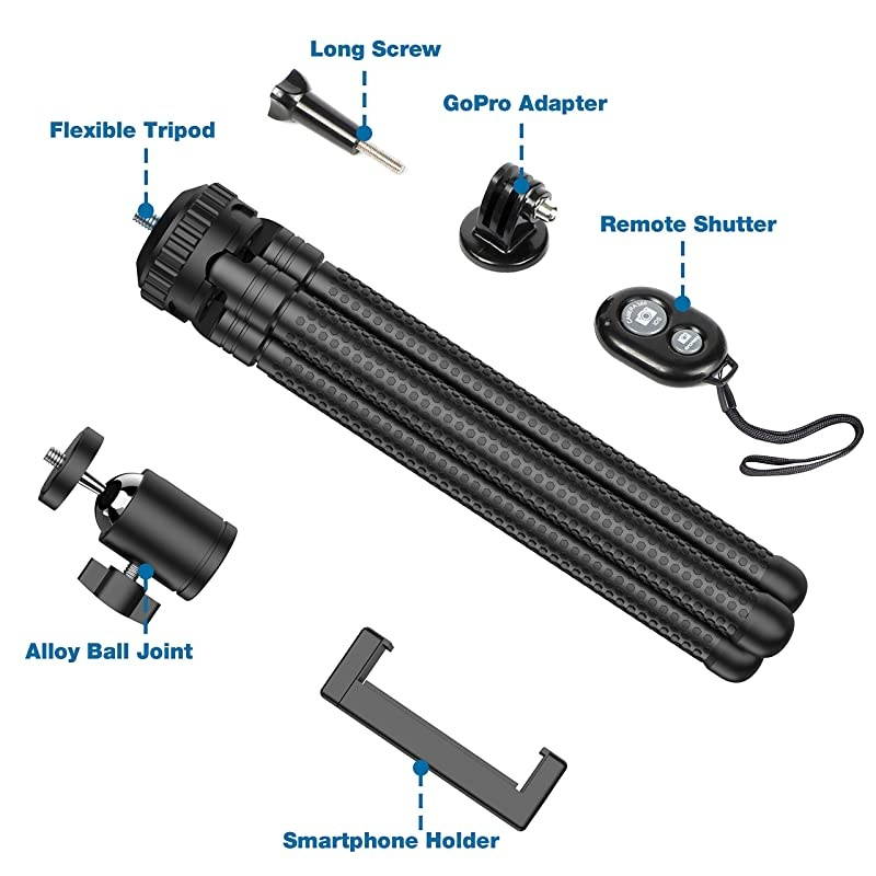 Tripod Portable Cell Camera Tripod Stand with Wireless Remote Flexible Tripod Stand for SelfiesVloggingStreamingPhotography Compatible with SmartSports Camera GoPro