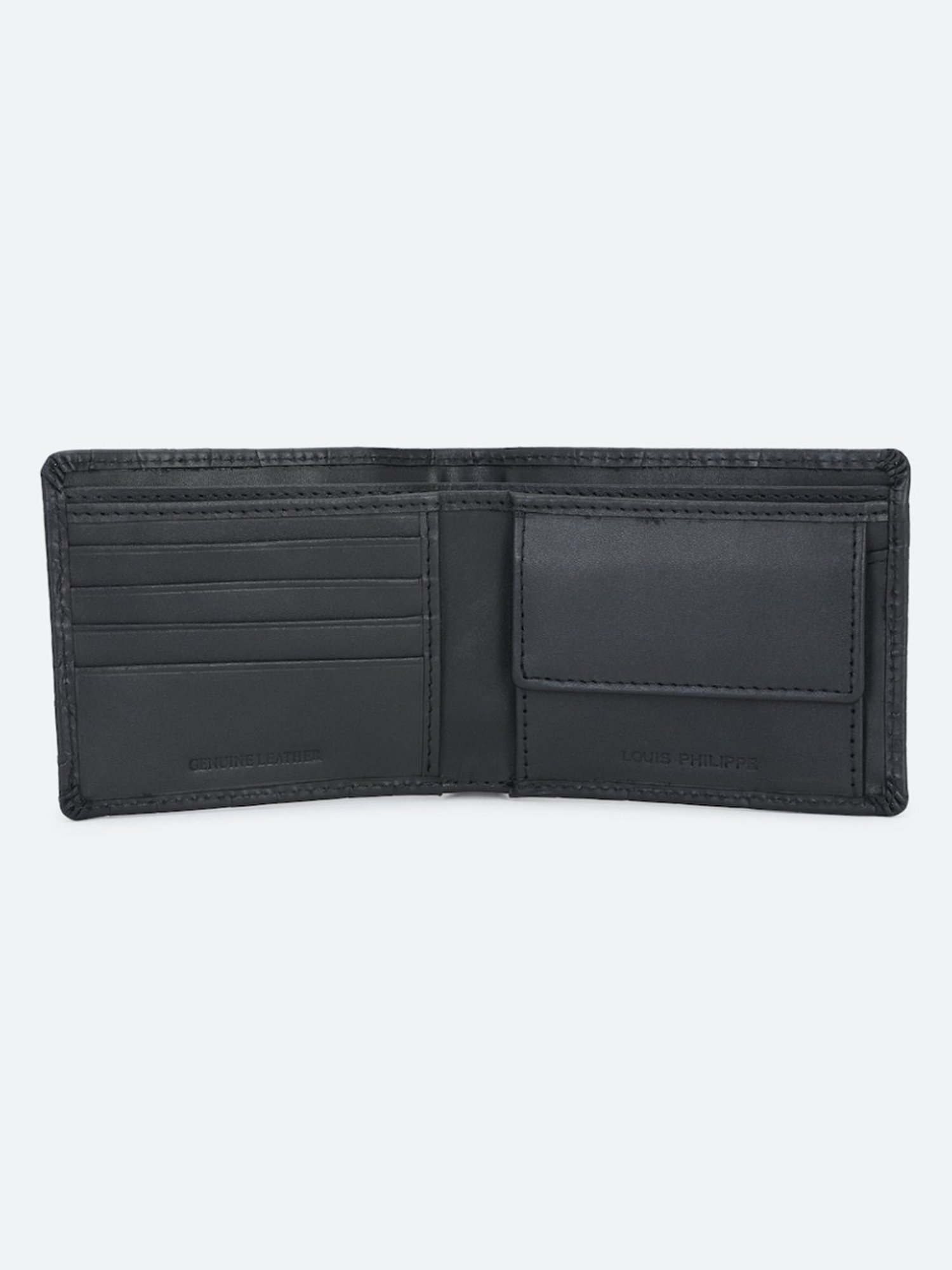 Louis Philippe Black Leather Textured Bi-Fold Wallet