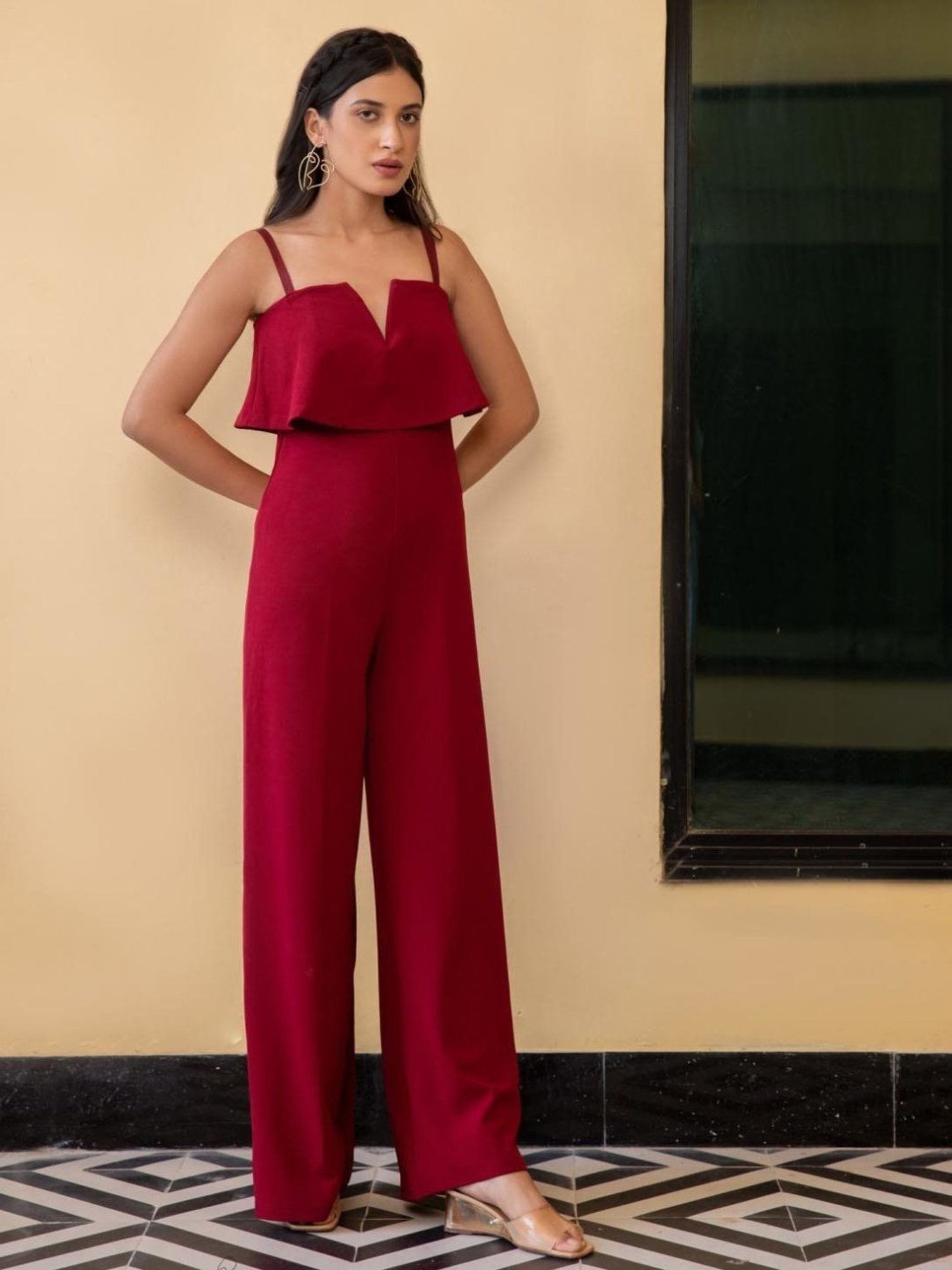 BInfinite Claret Red Overlap Jumpsuit