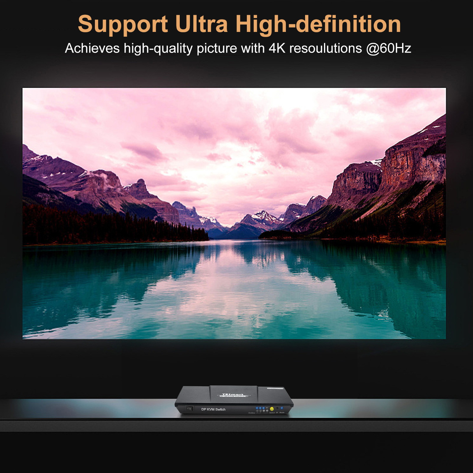 TESmart KVM Switch  DisplayPort + USB Port KVM Switch 4K@60Hz 4:4:4 Ultra HD | DP KVM Switch with Extra USB 2.0 Port Supports Auto Scan&IR Remote Control Includes 2 pcs of 1.5 m KVM Cables-Matte