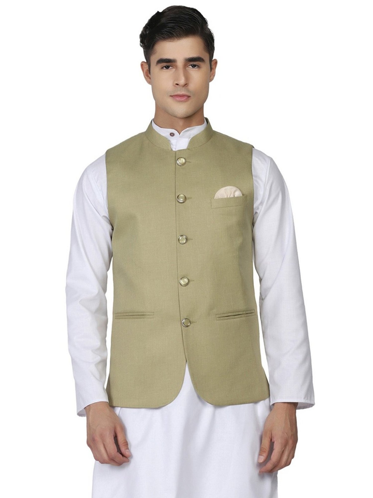 Tahvo Green Satin Slim Fit Nehru Jacket