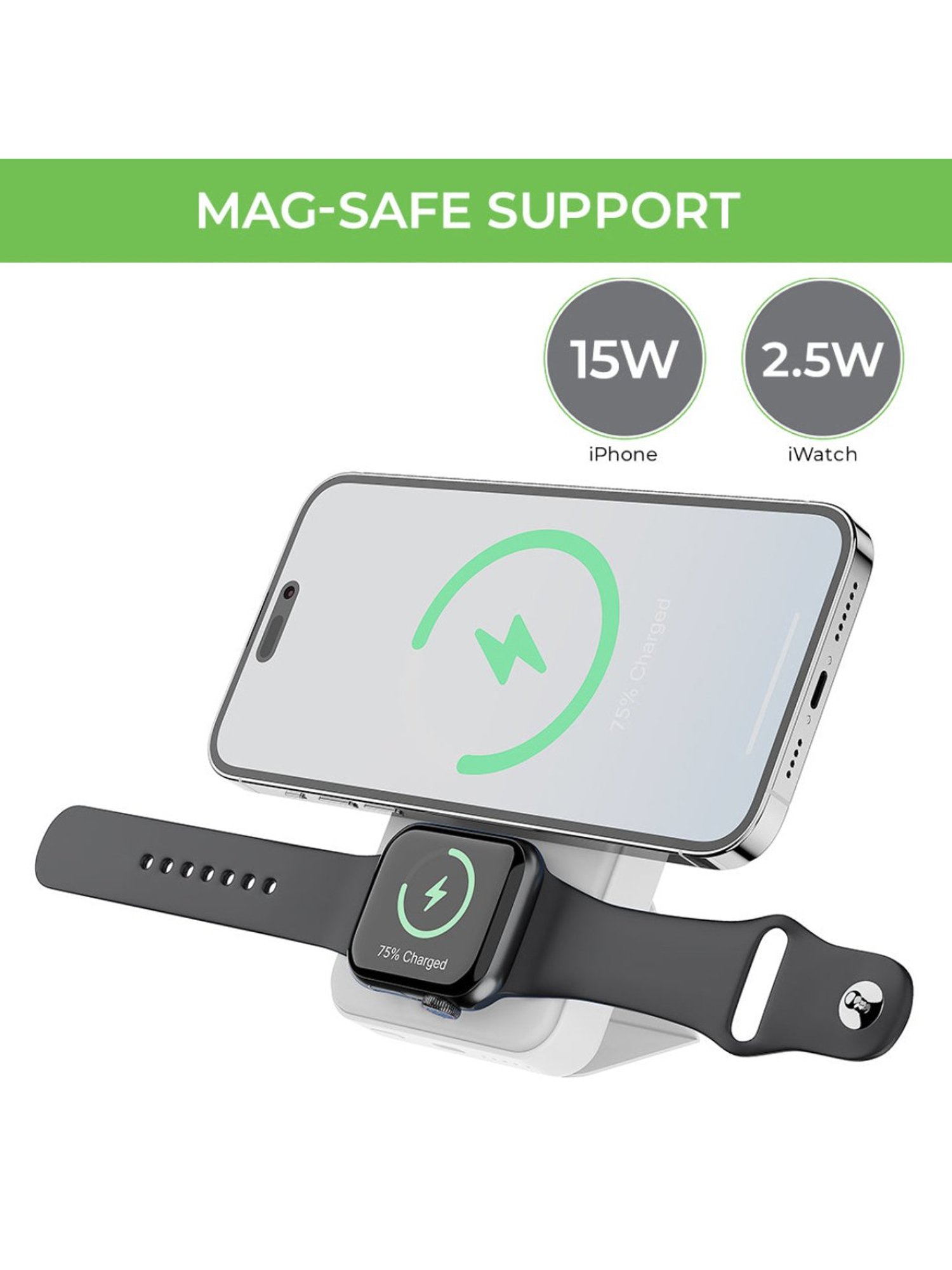 ULTRAPROLINK UM1113BLU 10,000mAh 2 in 1 Wireless Magnetic Power Bank with LED Display (White)