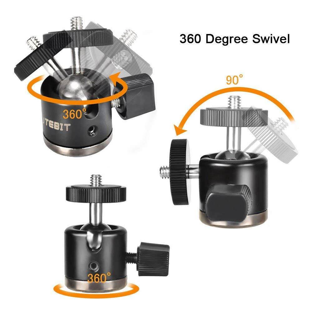 UTEBIT Ball Head Mini with Lock 360 Dgree Hot Shoe Tripod Mount Adapter Bottom Diameter 1.25inch Aluminum Ballhead Max Load 6.6lb Compatible for DSLR Camera/Video Recorder/Vive