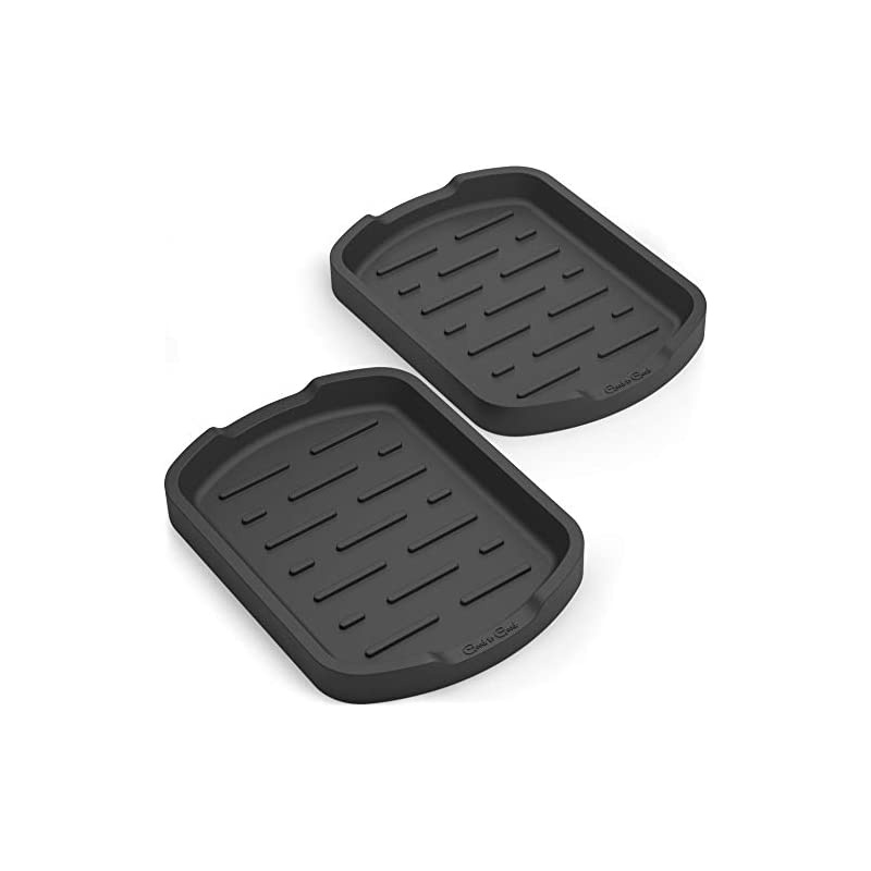 Sponge holder - Soap holder - Silicone Organizer Tray Set of 2 - for Spoon rest, Sponges, Soap Dispenser, Scrubber, and Other Dishwashing Accessories - Black