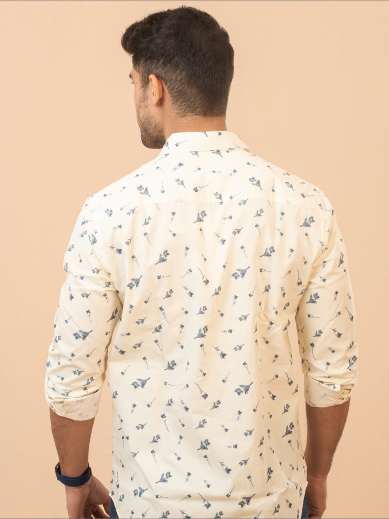 The Bleu Label White Cotton Slim Fit Printed Shirt