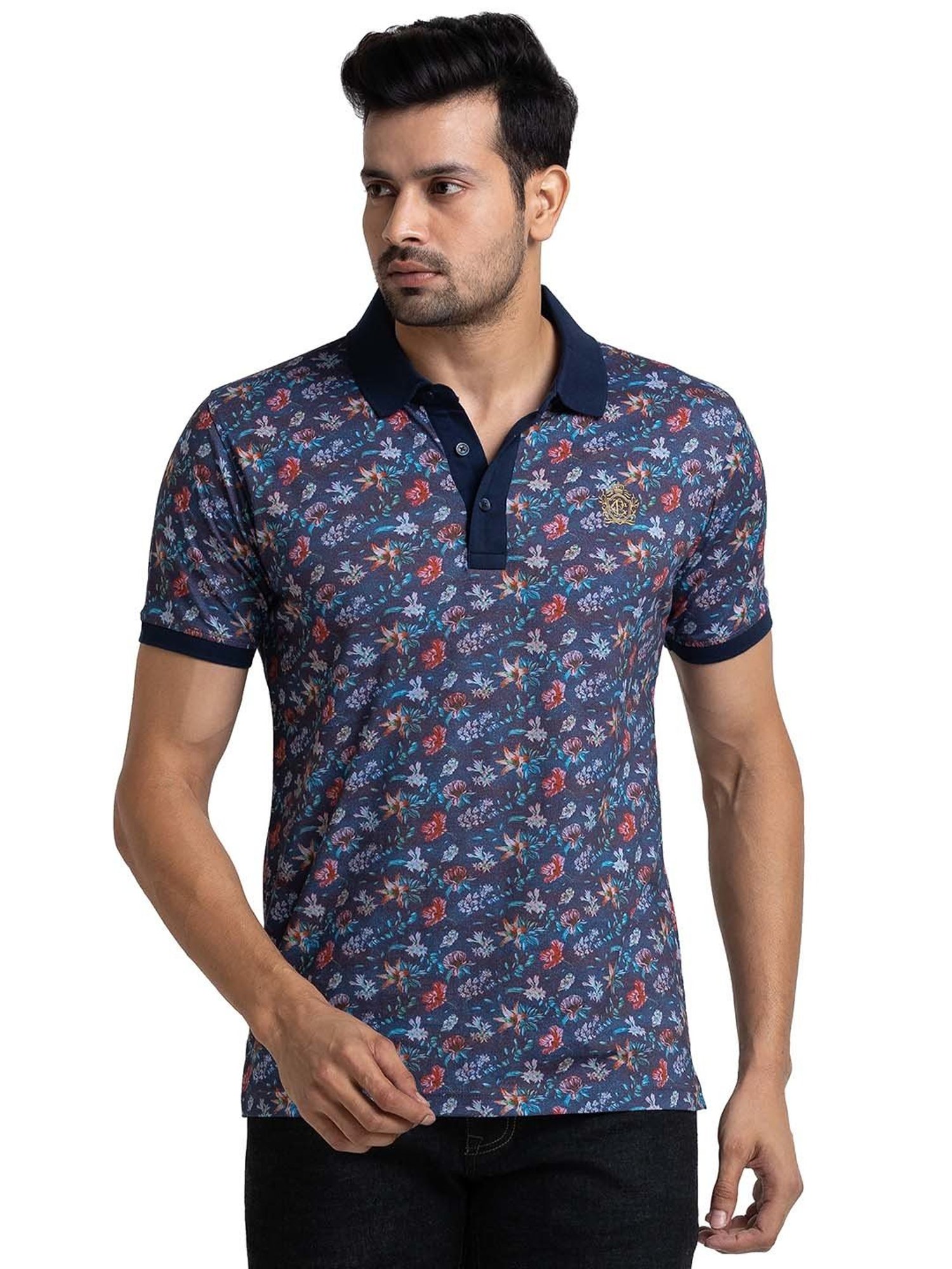 ColorPlus Blue Tailored Fit Printed Polo T-Shirt