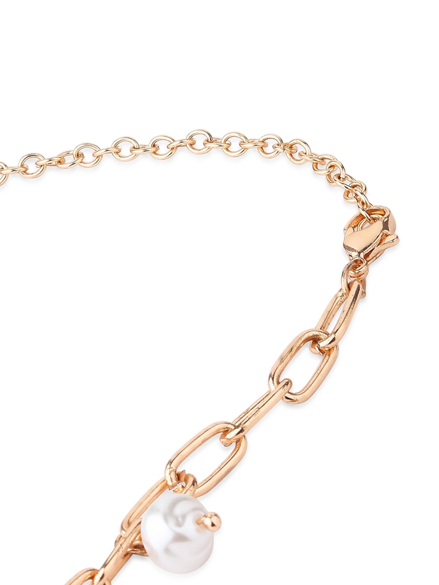 ToniQ Stylish Gold-Plated White Pearl Drops Link Necklace for Women