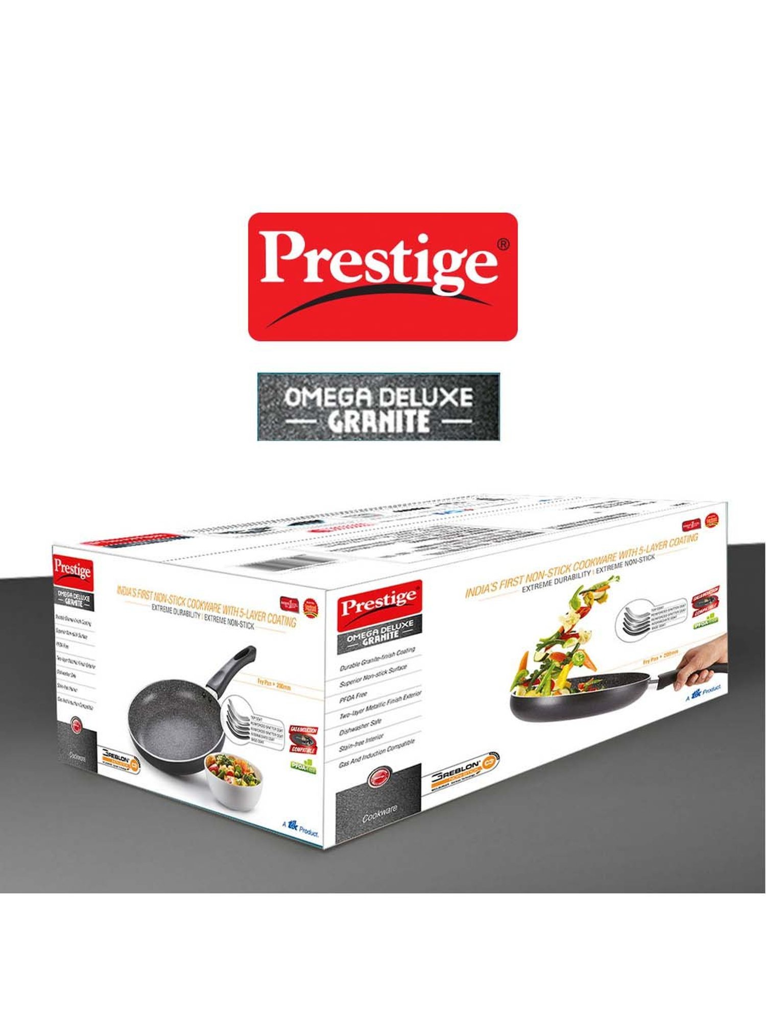 Prestige Omega Black Deluxe Granite 240 mm Fry Pan without Lid - Set of 1