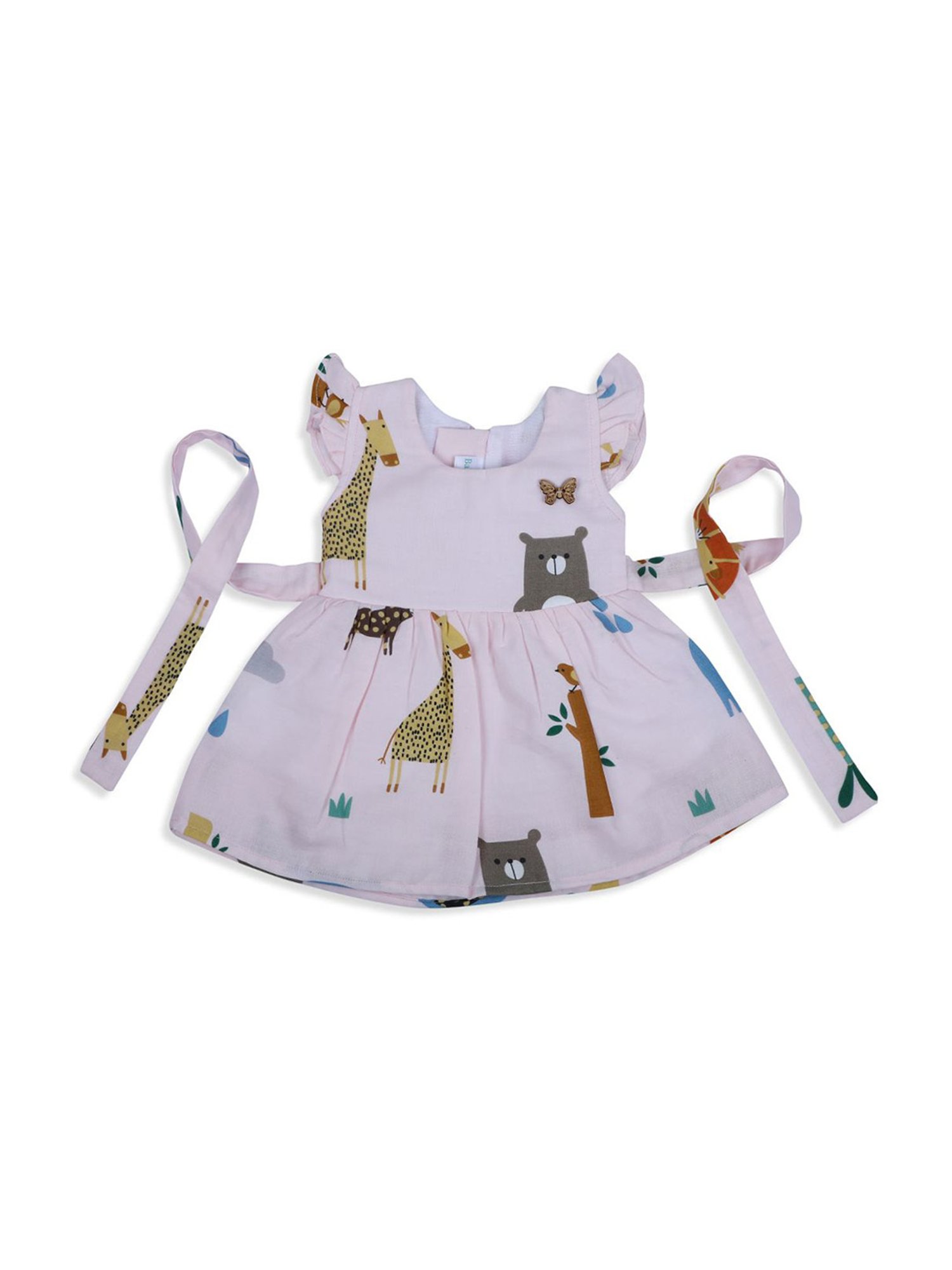 Baby Moo Kids Pink & Yellow Printed Dress