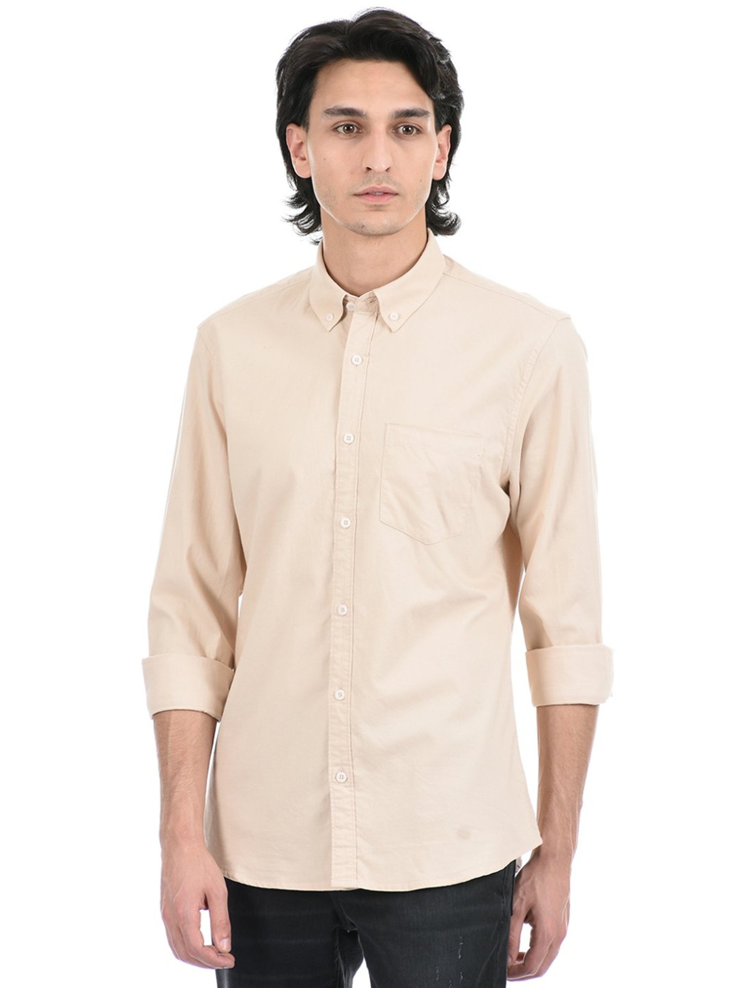 London Fog Beige Regular Fit Shirts
