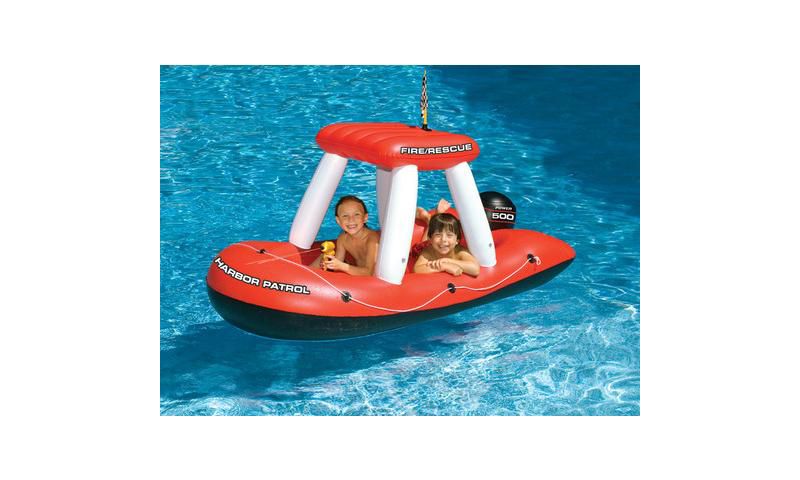 Swimline 60" Fire Boat Inflatable Ride-On Swimming Pool Float with Water Squirter Toy - Red/White