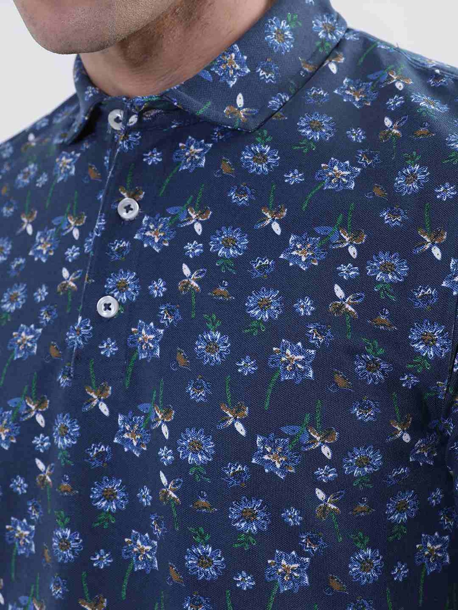 Bruun & Stengade Blue Regular Fit Printed Polo T-Shirt