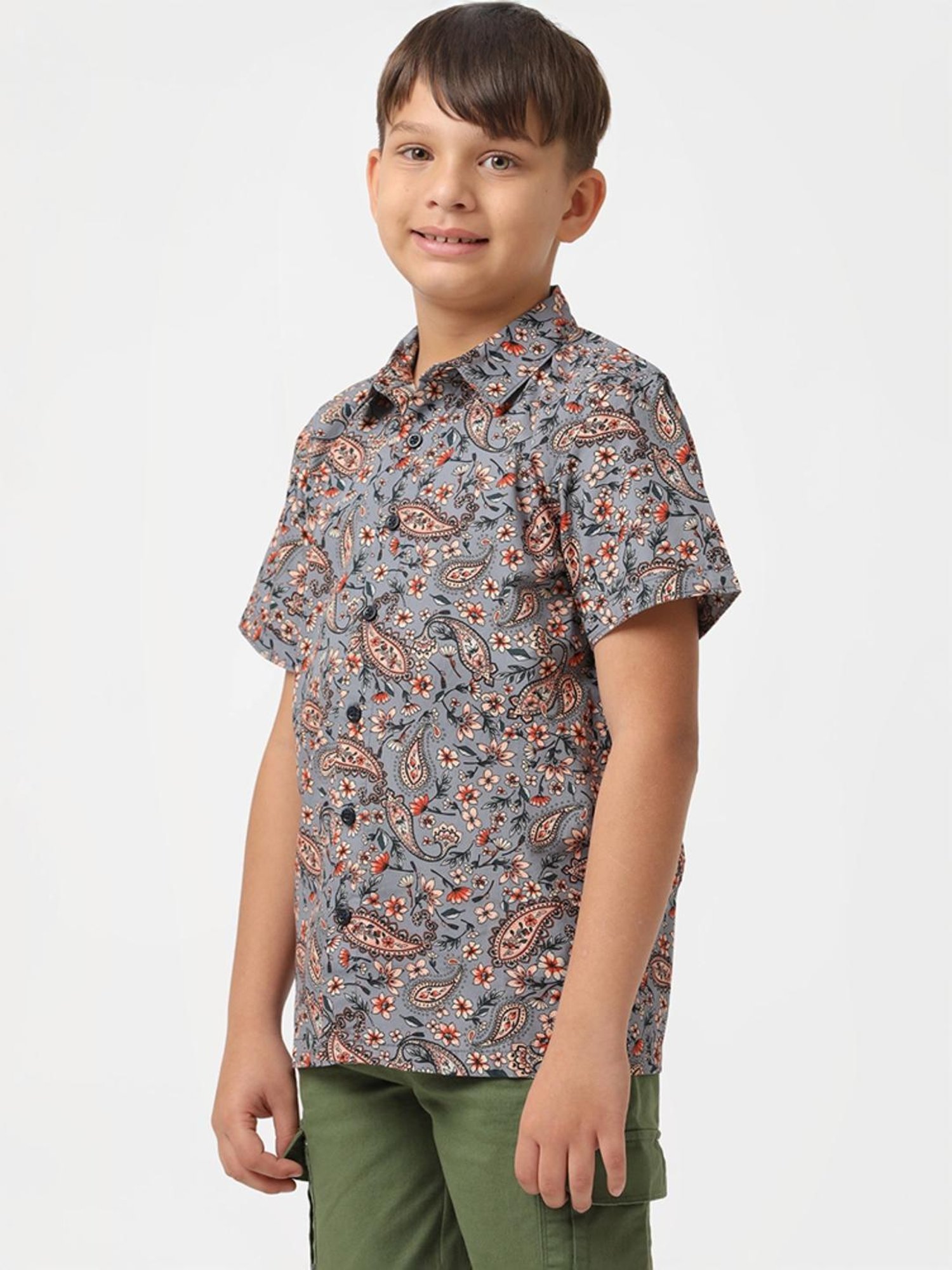 Kate & Oscar Kids Grey Cotton Printed Shirt