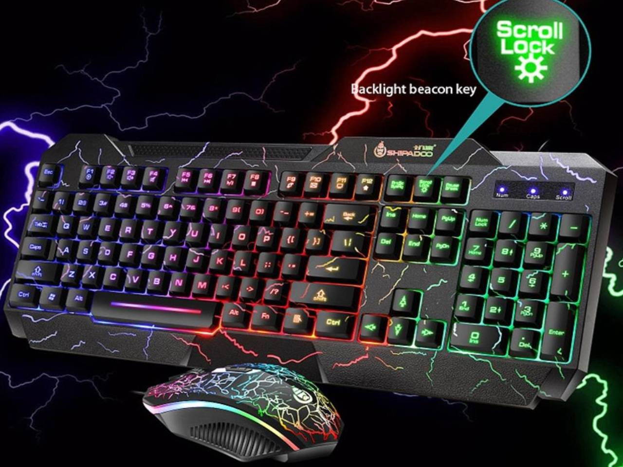 High Performance Gaming Keyboard and Mouse Combo, LED Rainbow Backlit USB Wired Computer Keyboard 104 Key, Spill-Resistant Design, Ergonomic Wrist Rest Keyboard Mouse Set for Windows PC Gamer - Black