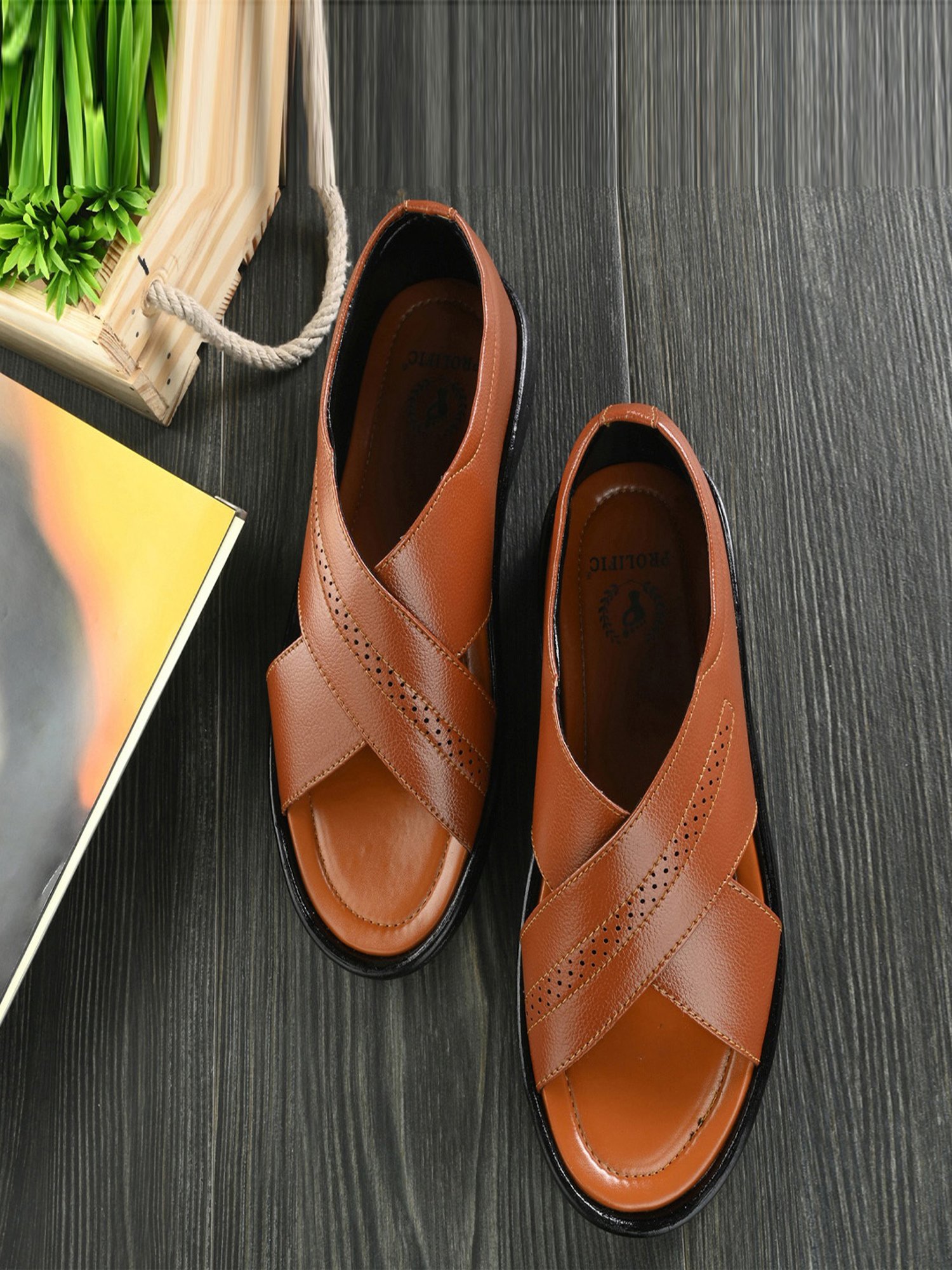 Prolific Men's Tan Cross Strap Sandals