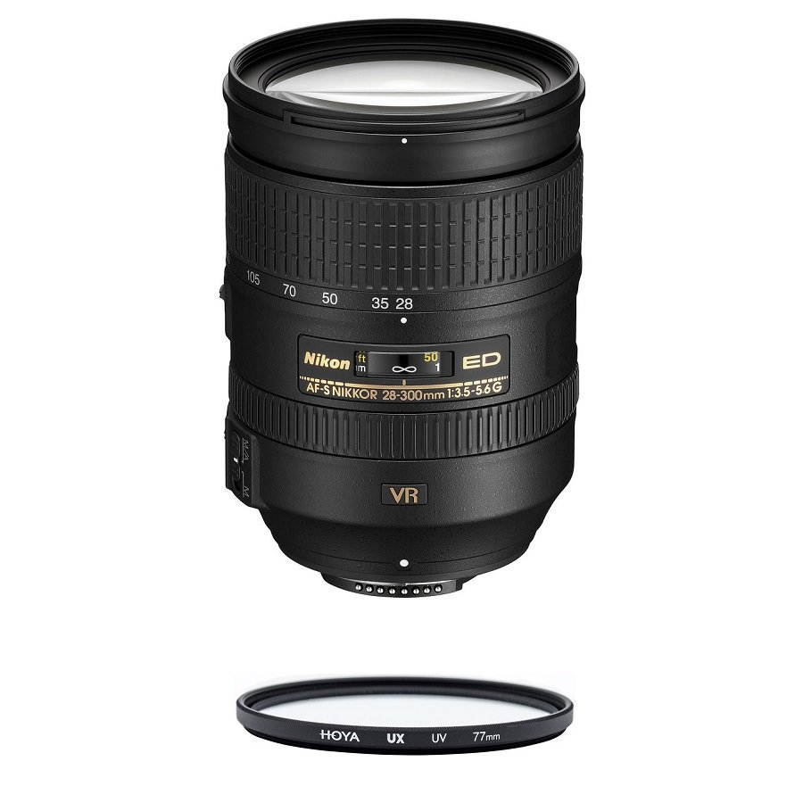 NIKON 2191 AF-S NIKKOR 28-300mm f/3.5-5.6G ED VR Lens (White box) + HOYA UX UV 77mm Filter