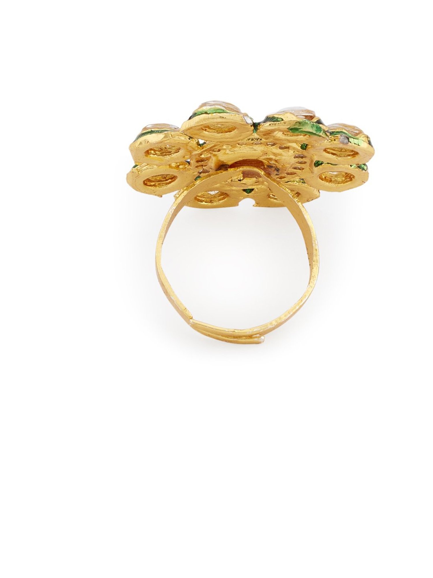 Zaveri Pearls Green Multistrand Beaded Kundan Necklace, Earring, Maangtikka & Ring Set