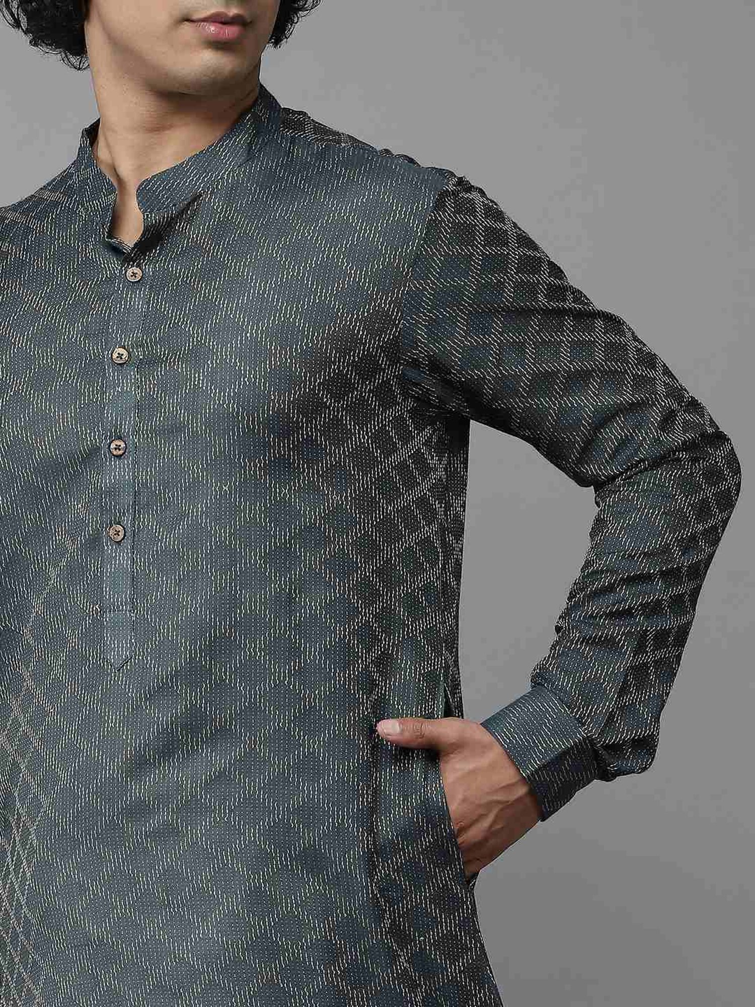 See Designs Green & White Cotton Regular Fit Self Pattern Kurta Bottom Set