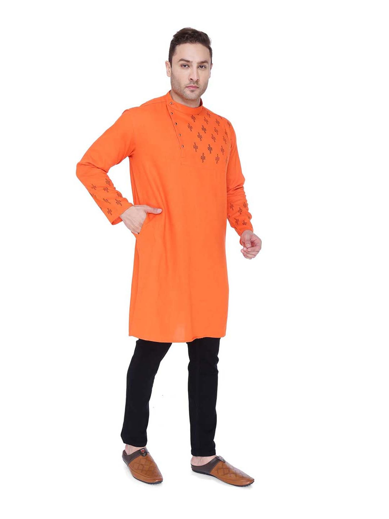 Kuons Avenue Orange Printed Angrakha Kurta