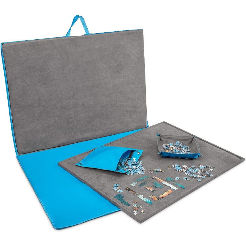 Jumbl 1500 Piece Puzzle Case | Portable Jigsaw Puzzle Caddy Set with Removable Non-Slip Felt Assembly Board, [6] 2-in-1 Sorting Trays & Storage Pockets, Carry Handle, Zipper Closure & Large Workspace