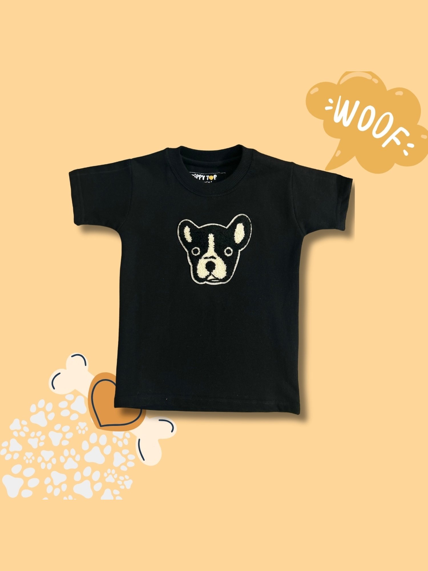Tippy Top Kids Black Self Design T-Shirt