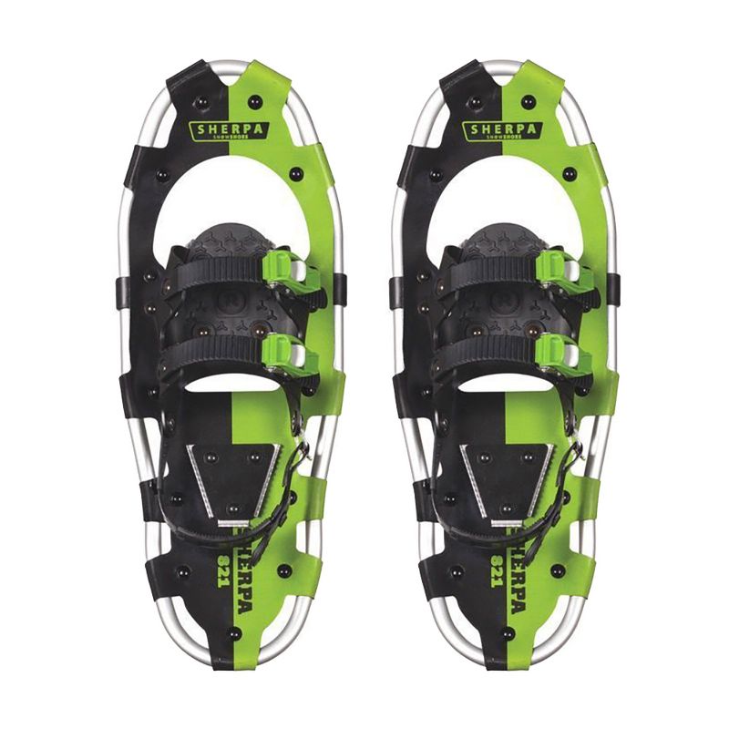 Yukon Charlies 8x21 Sherpa Series Unisex Backcountry Hiking Trekking Snow Shoe Snowshoes Kit w/ Heel Straps for 100 to 150 Pound Men or Women, Green
