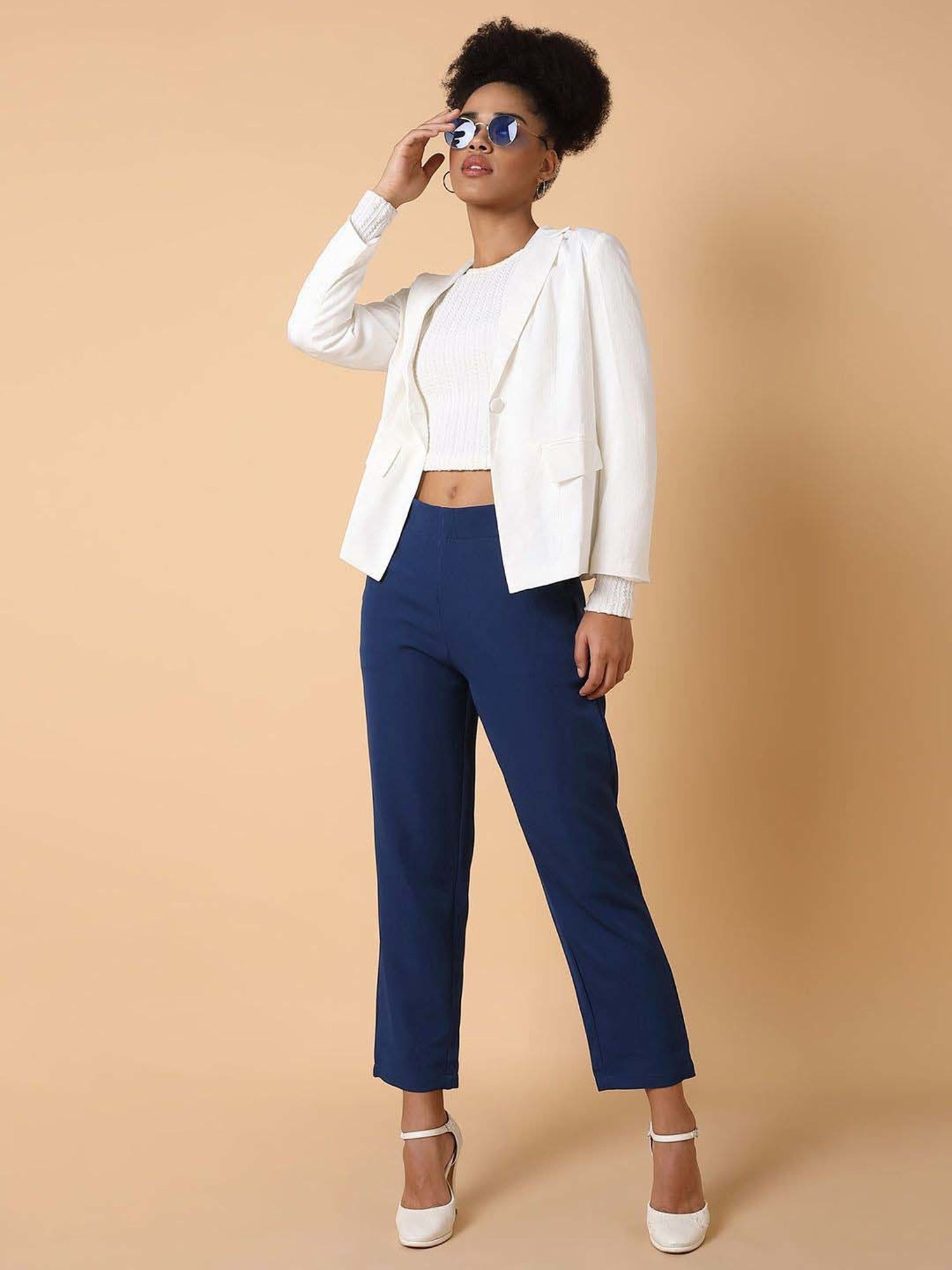 SHOWOFF Blue Mid Rise Formal Trousers