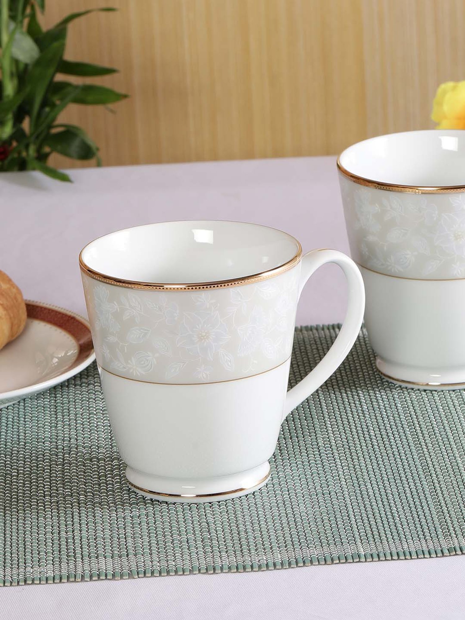 NORITAKE Hearth Off-White & Beige Porcelain Valley Tea Mug (0.37 L) - Set of 2