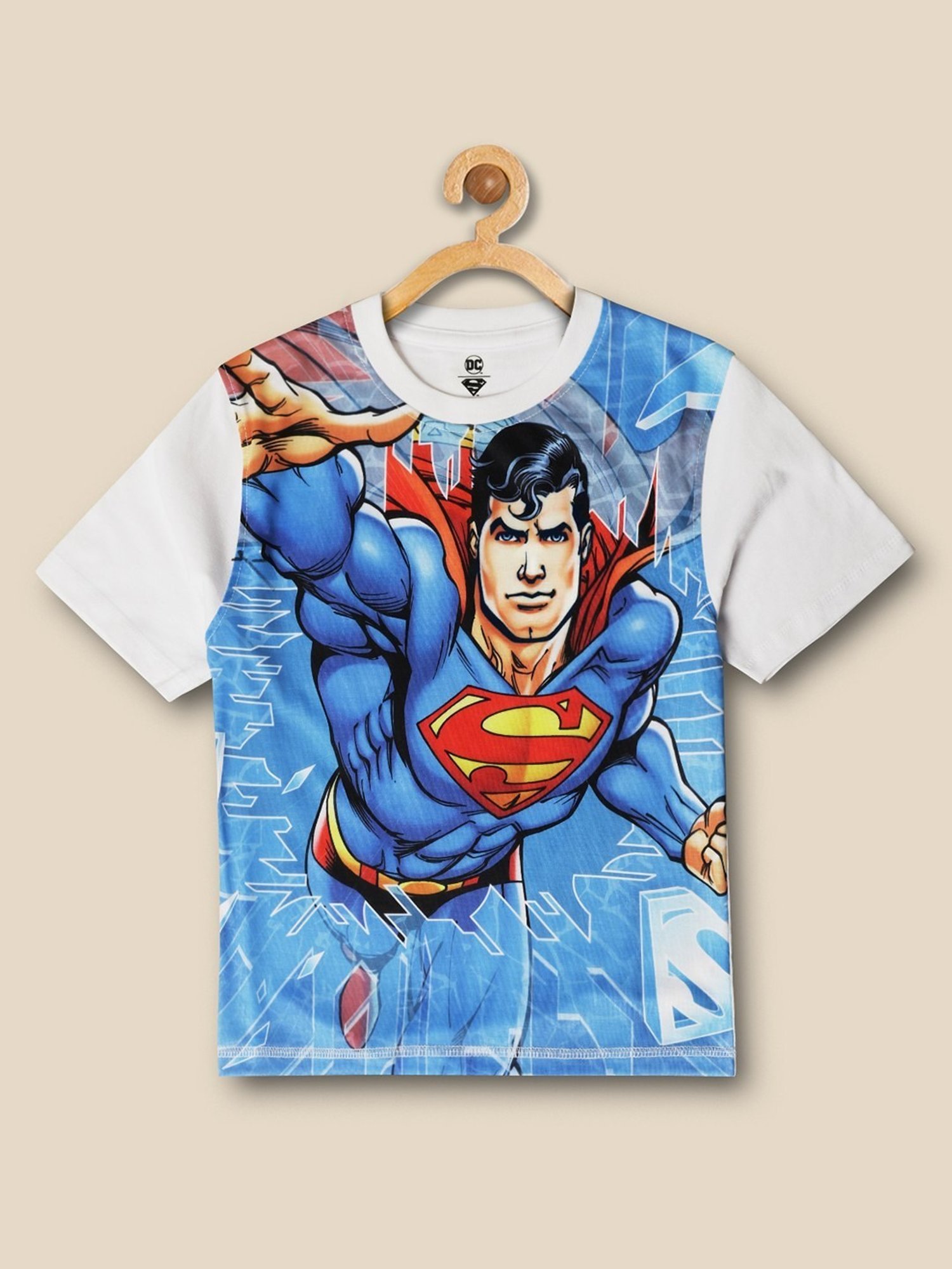 Kidsville Blue & White Cotton Printed Superman T-Shirt