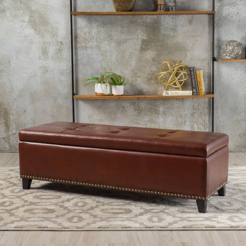 Gavin Bonded Leather Storage Ottoman Brown - Christopher Knight Home