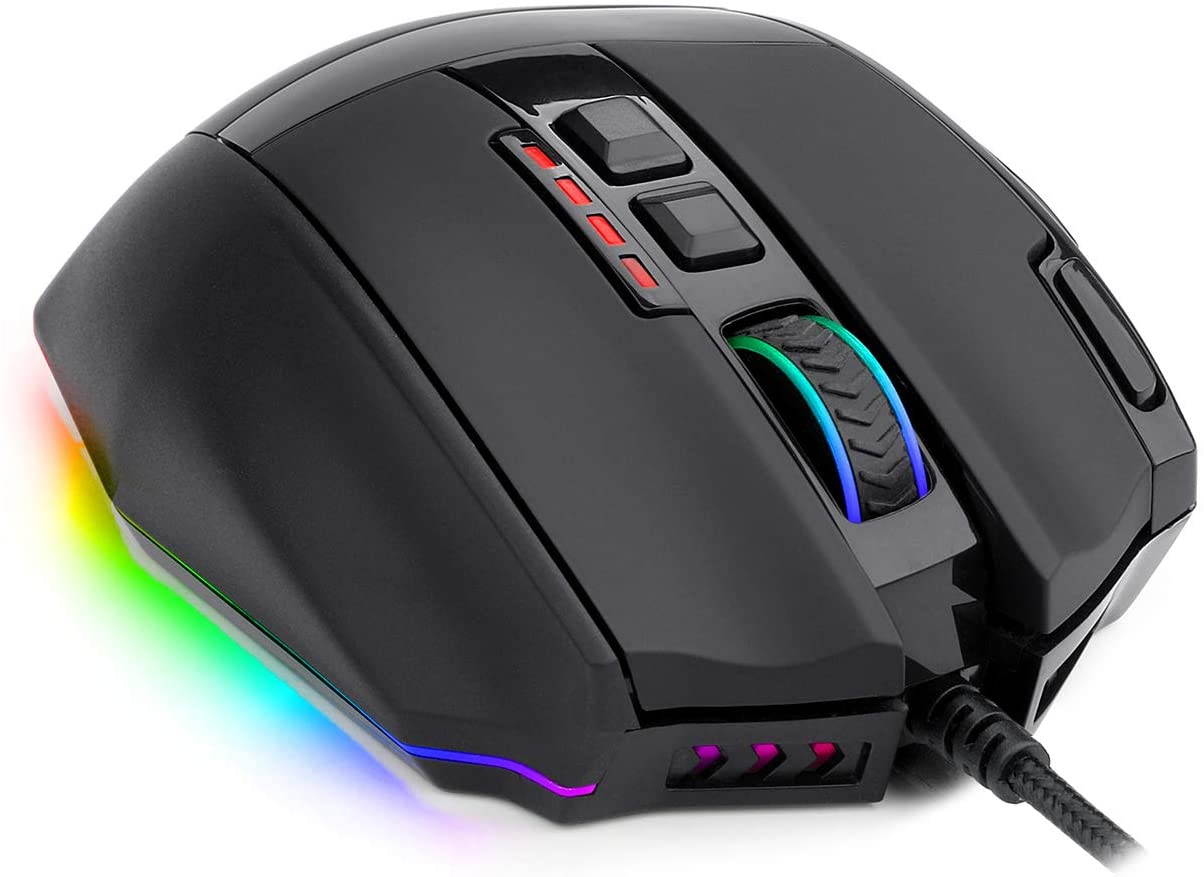M801 PC Game Mouse LED RGB Backlight MMO 9 Programmable Button Mouse with Macro Recording Side Button Quick Ignition Button for Windows PC Gamers (Wired, Black)